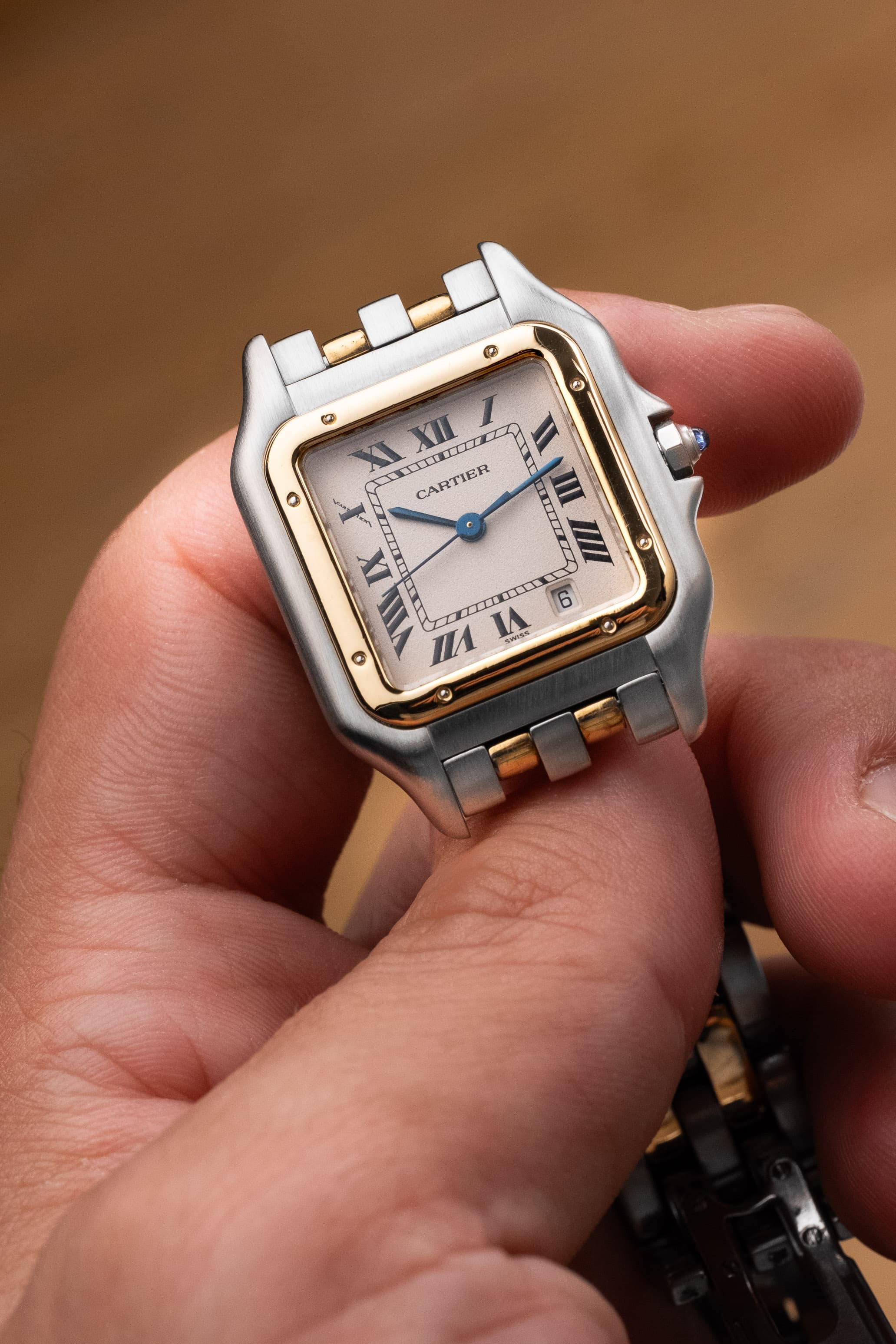 P8EY Cartier Panthère « Medium 2 rangs », réf. 110000R, en or jaune et acier, circa 1995 - Lifestyle