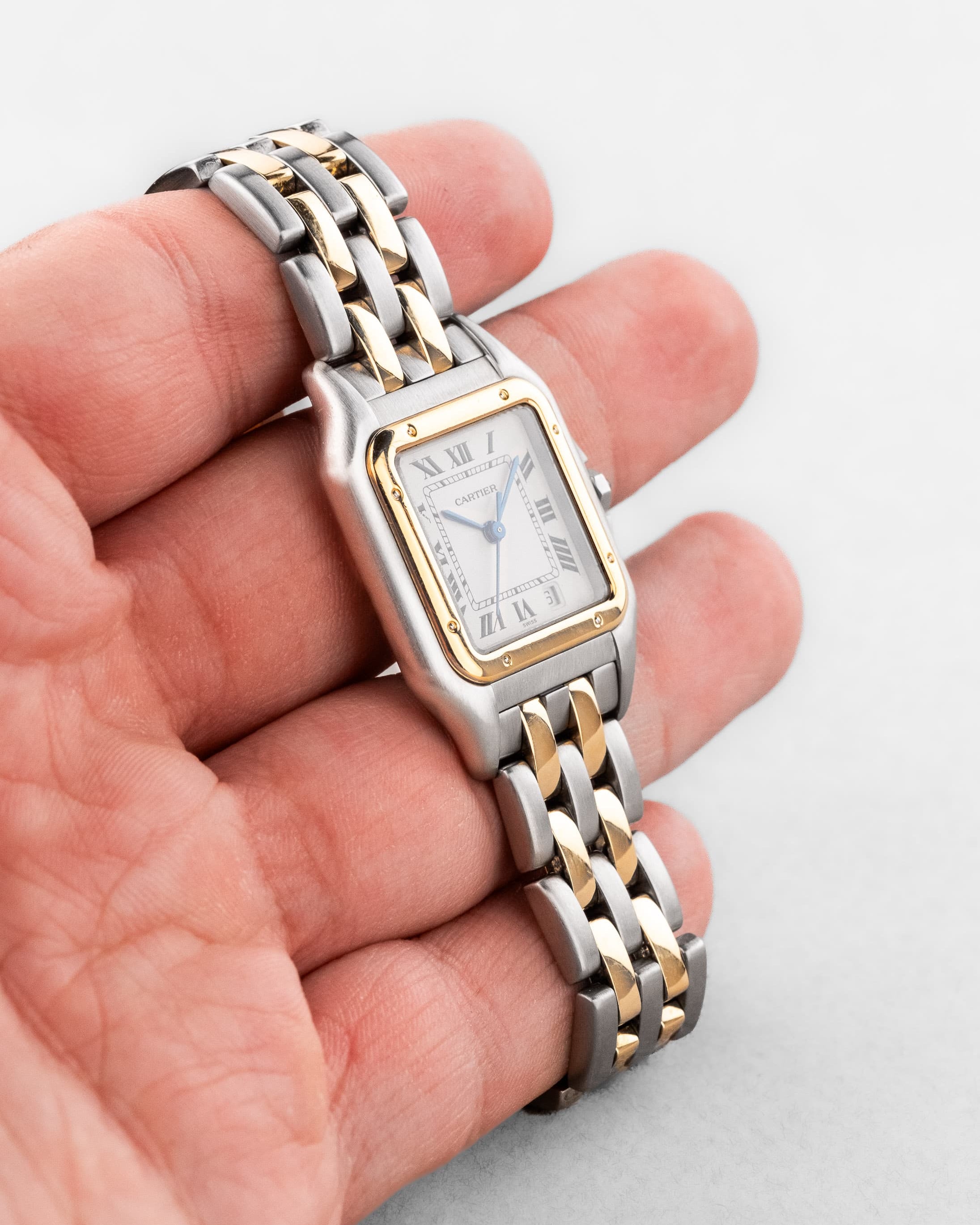 P8EY Cartier Panthère « Medium 2 rangs », réf. 110000R, en or jaune et acier, circa 1995 - Overview