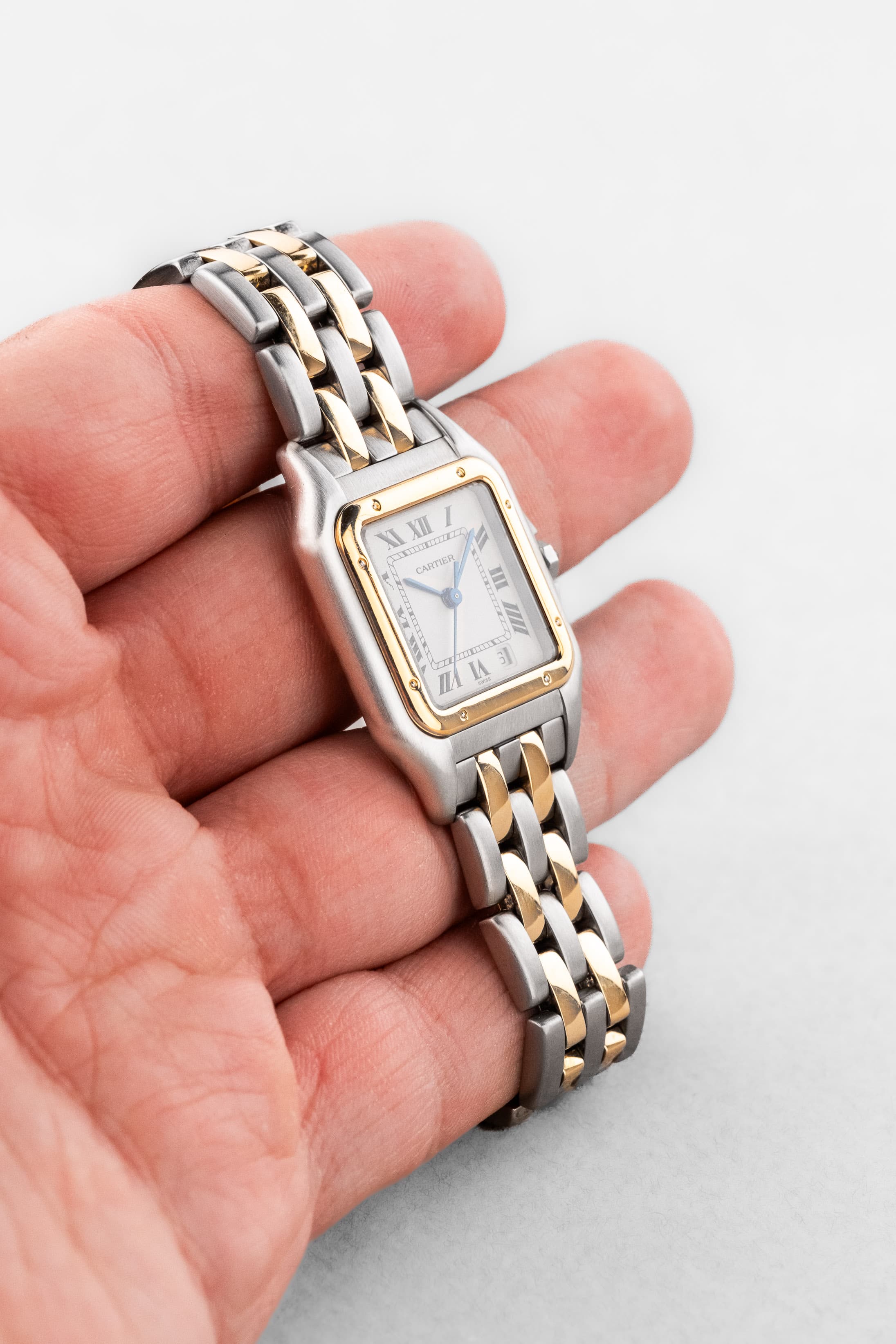 P8EY Cartier Panthère « Medium 2 rangs », réf. 110000R, en or jaune et acier, circa 1995 - Overview