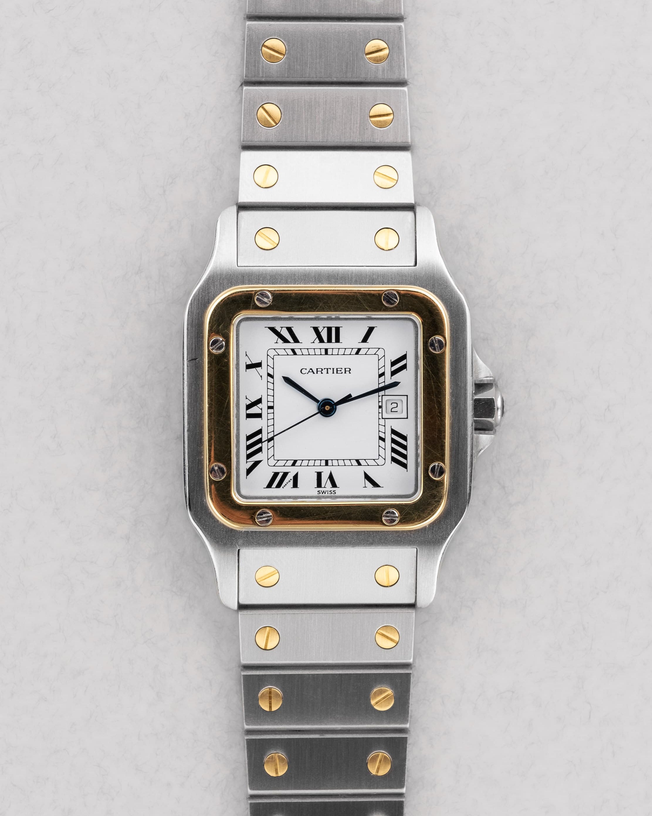 PMGK Cartier Santos Carrée GM réf. 2961 en acier et or jaune de 1984 - Front