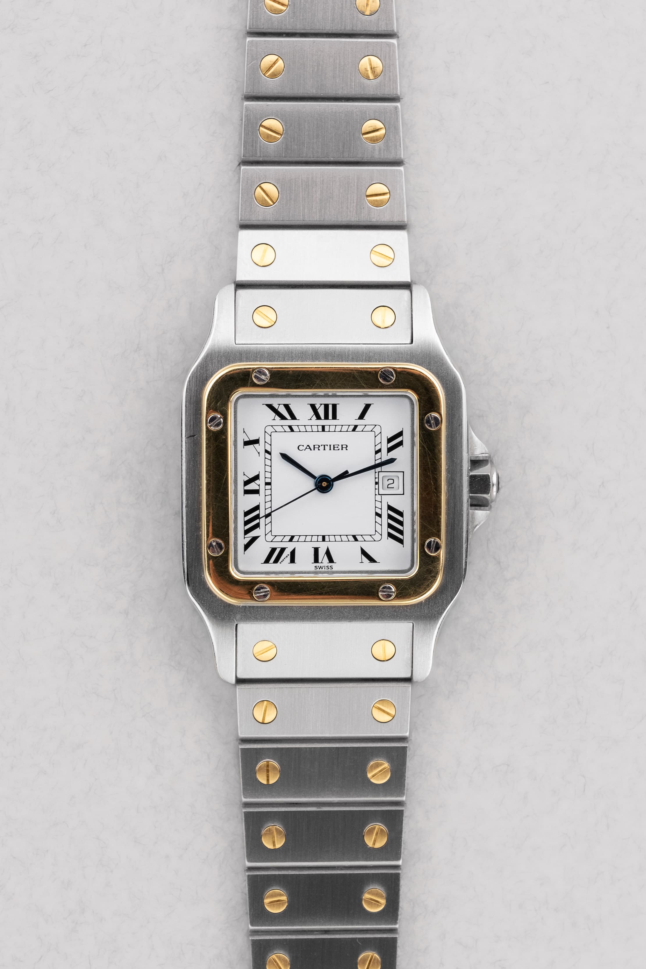 PMGK Cartier Santos Carrée GM réf. 2961 en acier et or jaune de 1984 - Front