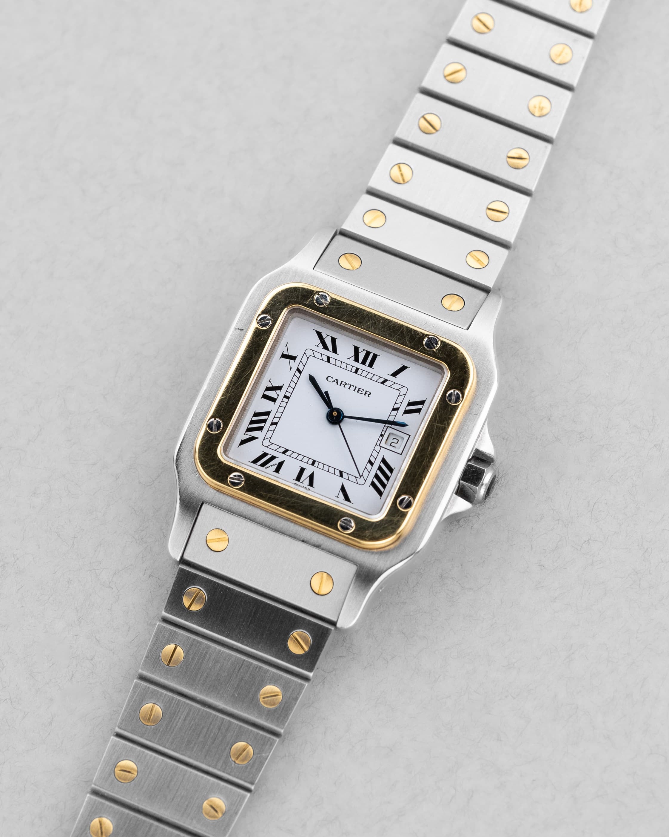 PMGK Cartier Santos Carrée GM réf. 2961 en acier et or jaune de 1984 - Three Quarters