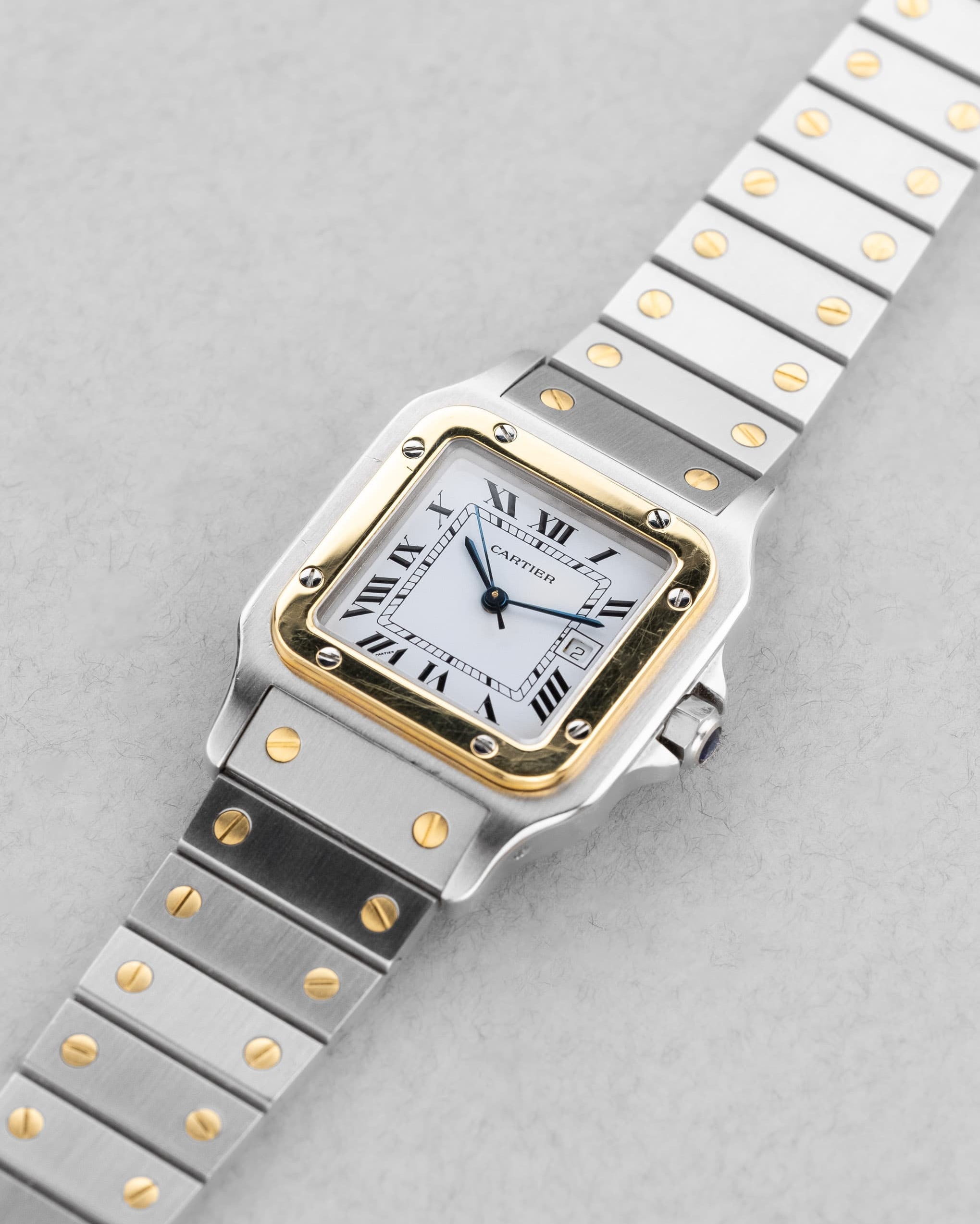 PMGK Cartier Santos Carrée GM réf. 2961 en acier et or jaune de 1984 - Three Quarters