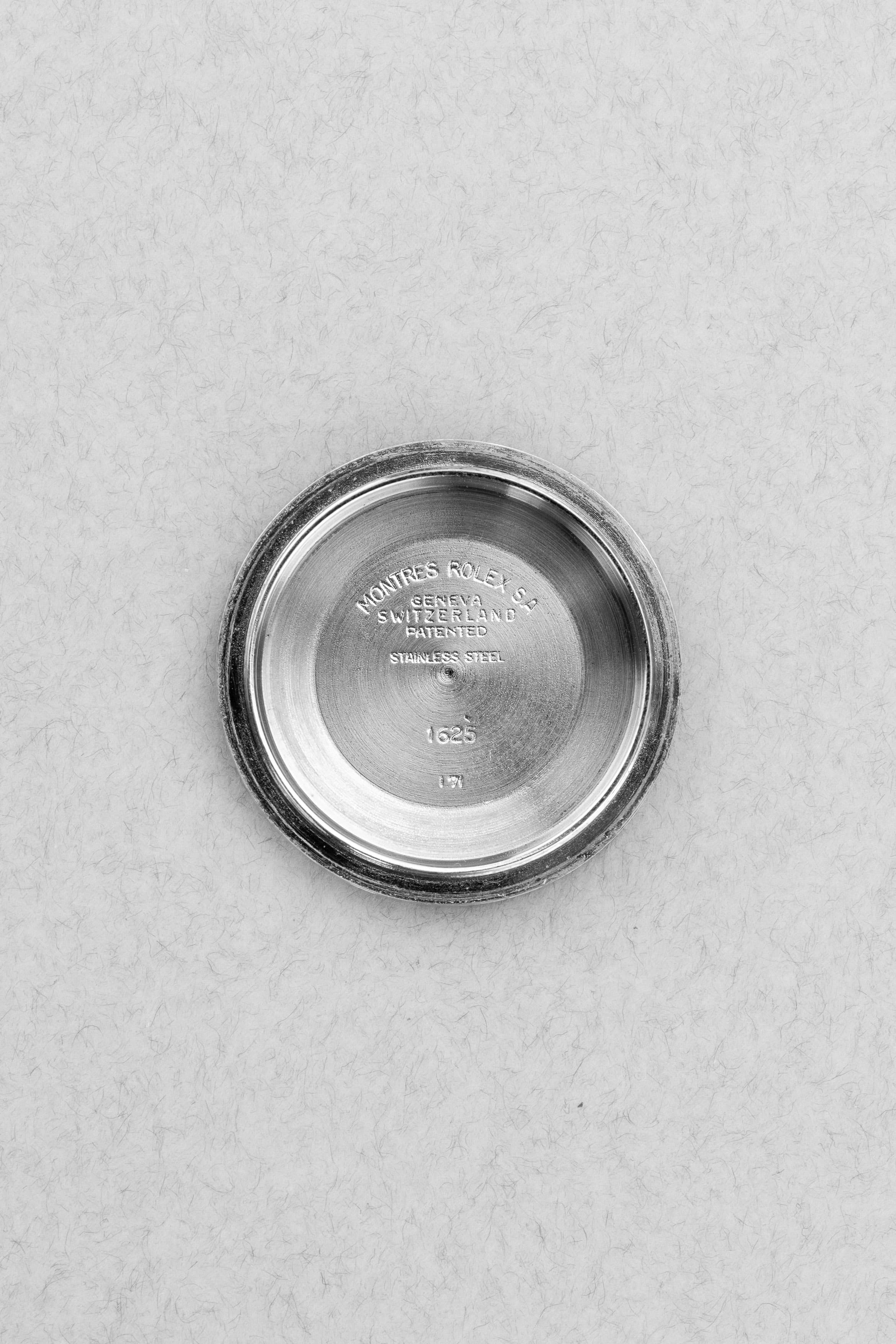 PVMQ Rolex Datejust Turn-O-Graph « Thunderbird » réf. 1625 en acier et or jaune, de 1971 - Inside case back