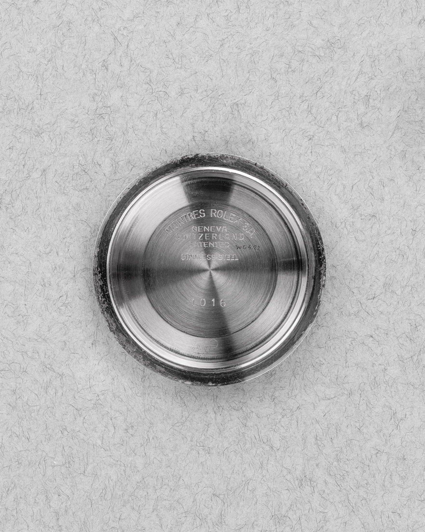 Q8UG Superbe Rolex Explorer 1016 Mark 3 « Pumpkin Patina » - Inside case back