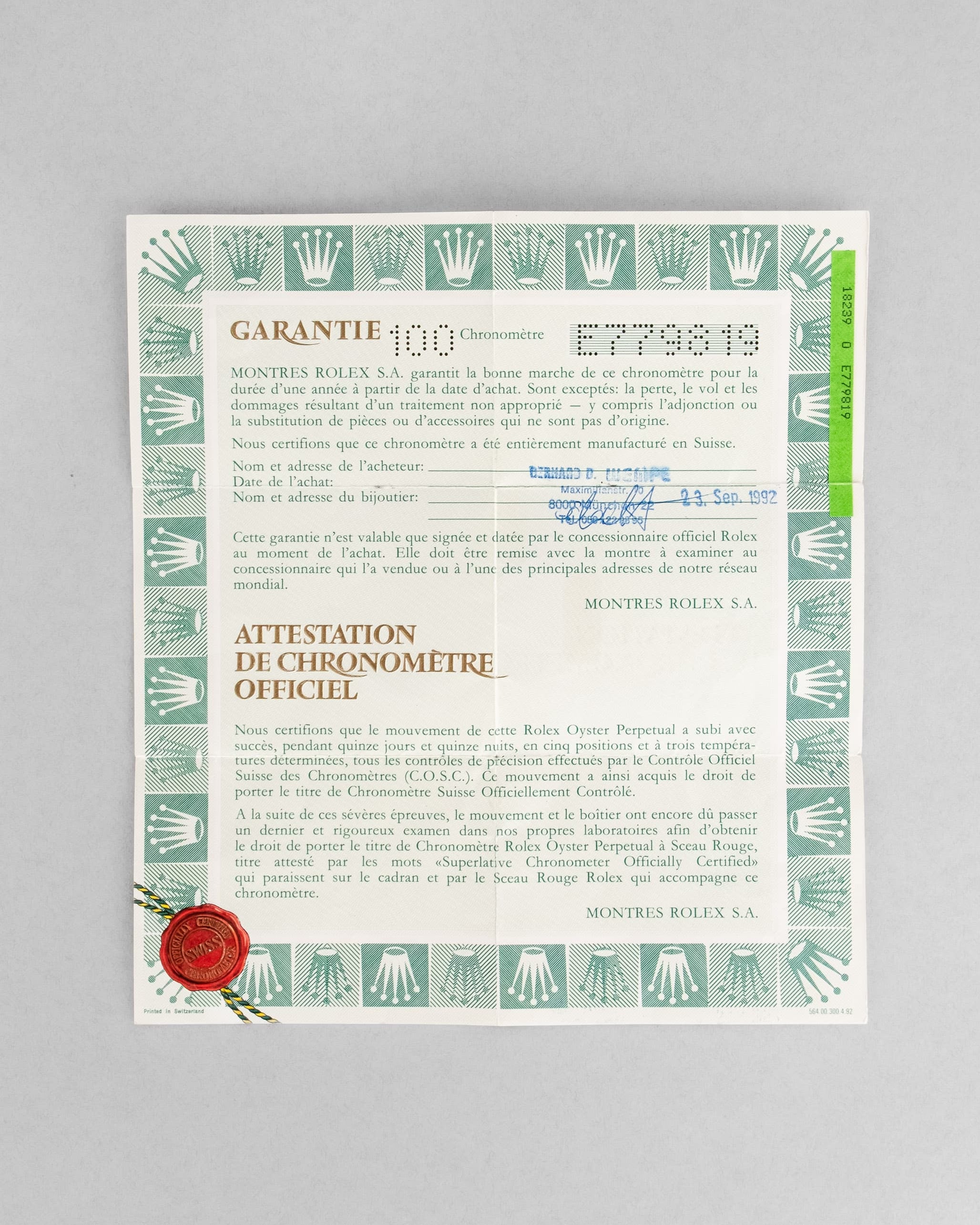 QLZP-EU Rolex Day-Date réf. 18239A en or blanc et diamants de 1992 – Garantie d'origine Wempe - Papers