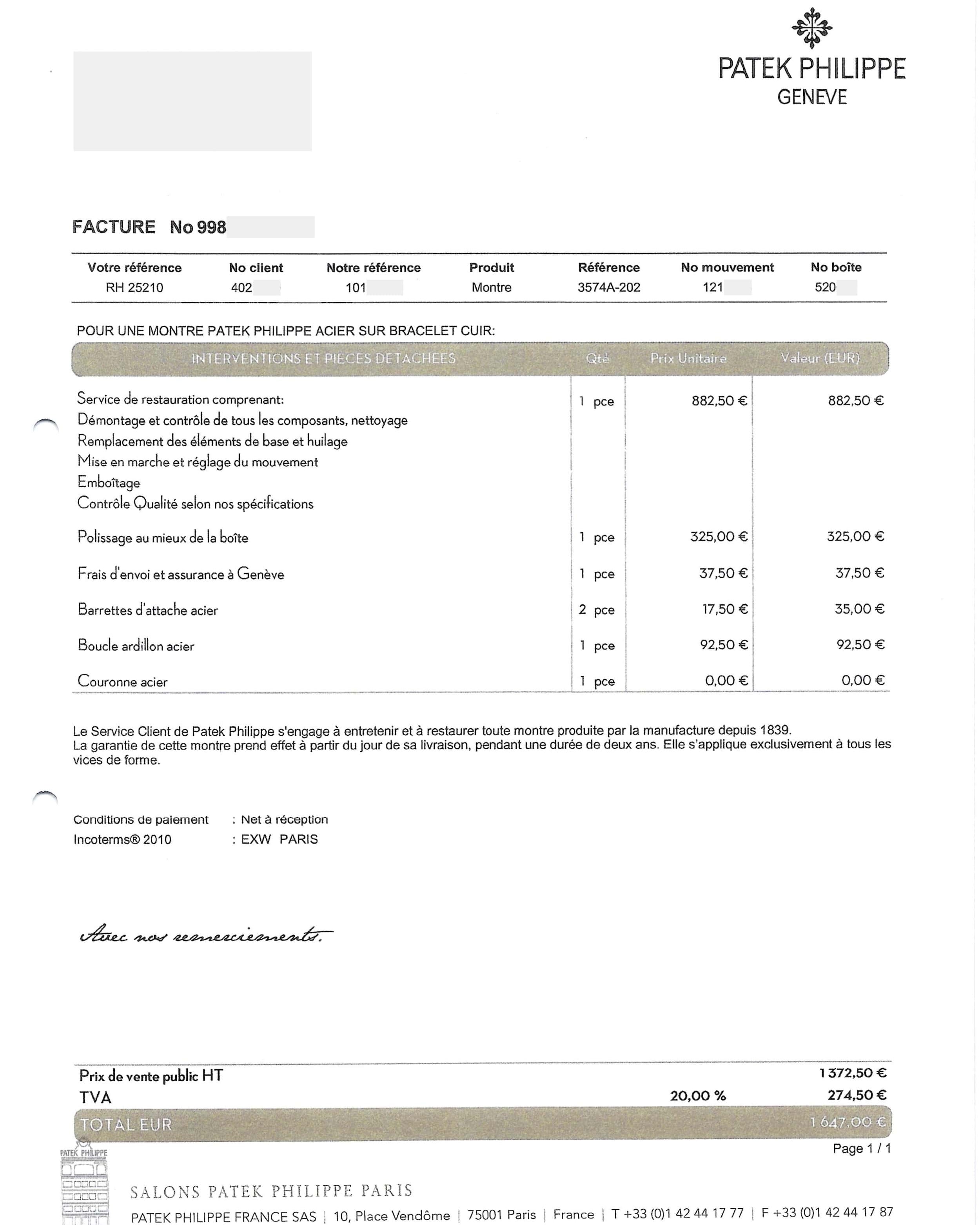 QTVA Rare Patek Philippe 3574A « Calatrava Tonneau » cadran bleu des années 1970 - Papers