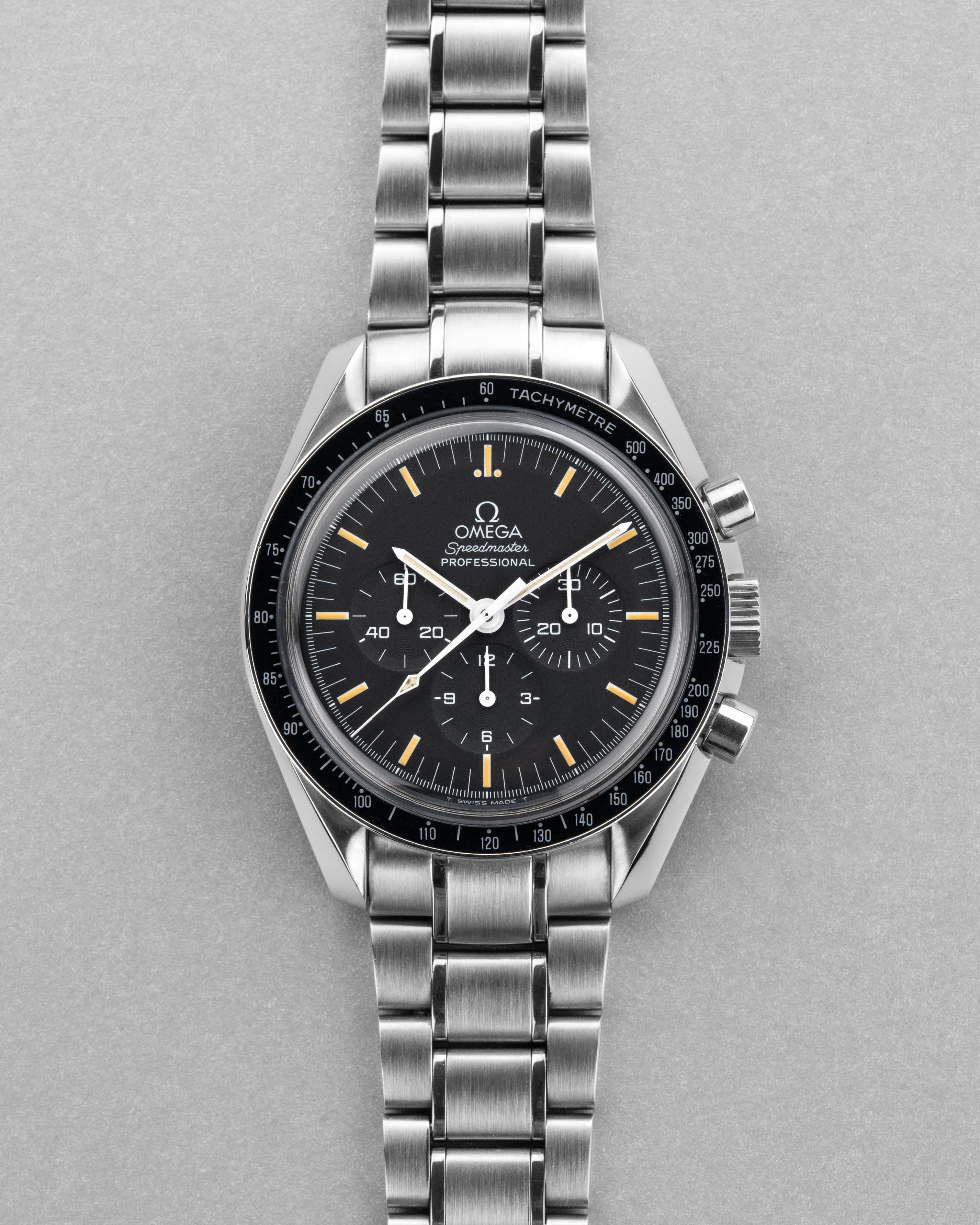 RYQM Omega Speedmaster Moonwatch ref. 3592.50/3572.50 circa 1997 – Fondello trasparente + Tritium patinato - Fronte