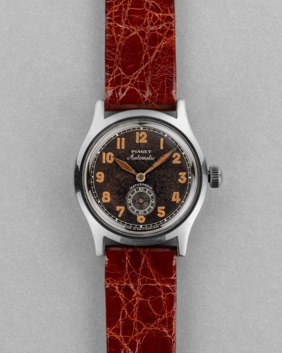 SJNV Rarissime et étonnante Piaget « Militaire » Automatique en acier, circa 1945 - Front