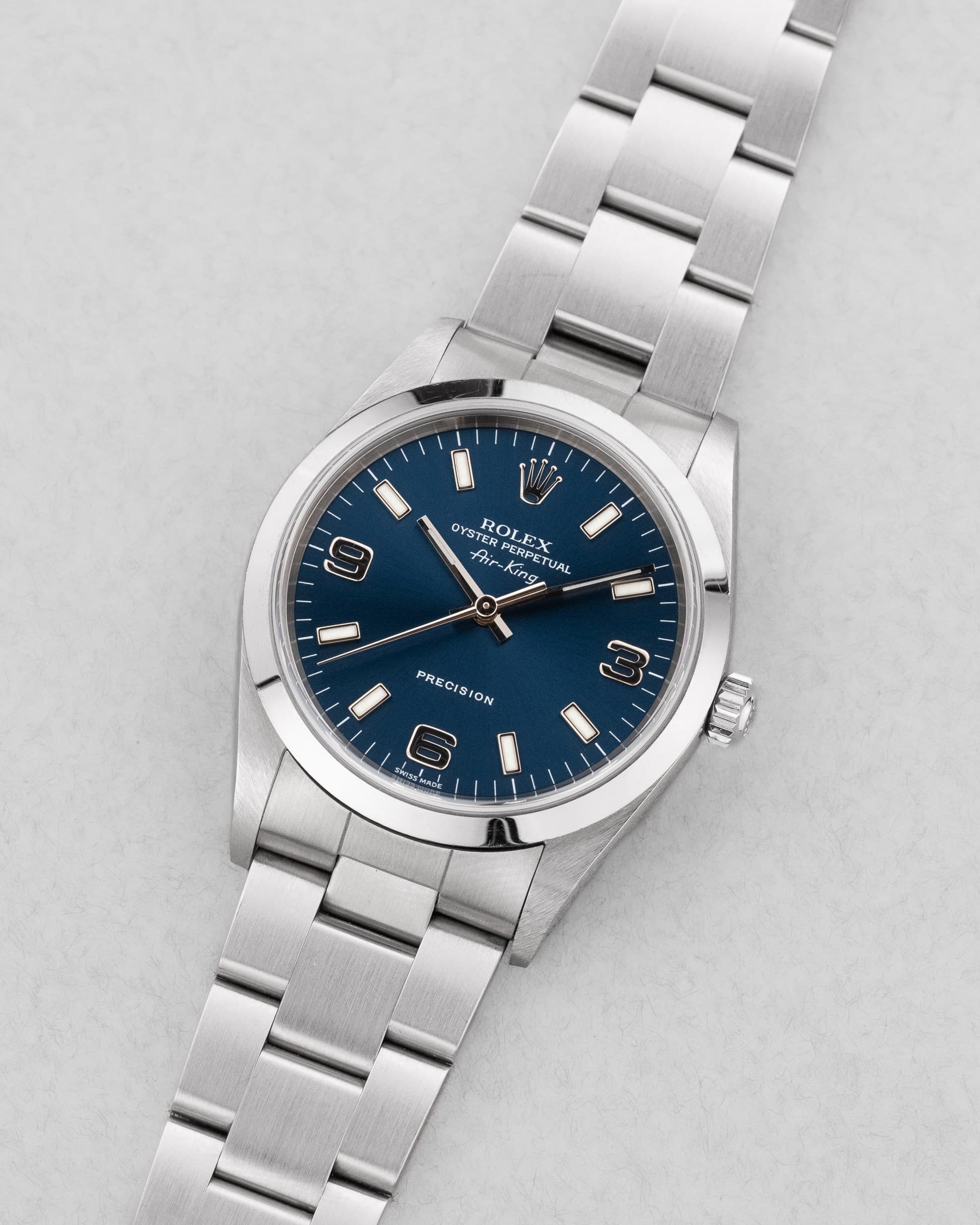 VKYF Rolex Air-King réf. 14000 de 1999 – Cadran bleu « Explorer 3-6-9 » - Three Quarters