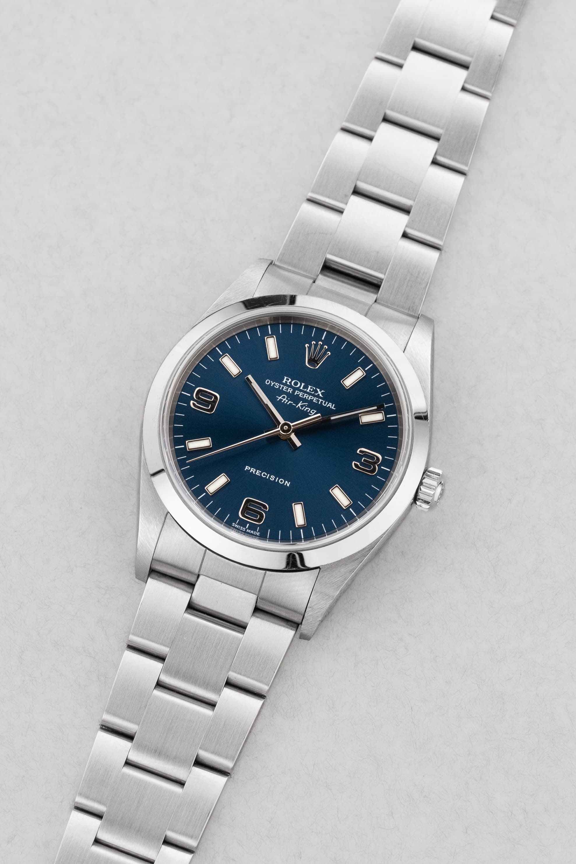 VKYF Rolex Air-King réf. 14000 de 1999 – Cadran bleu « Explorer 3-6-9 » - Three Quarters