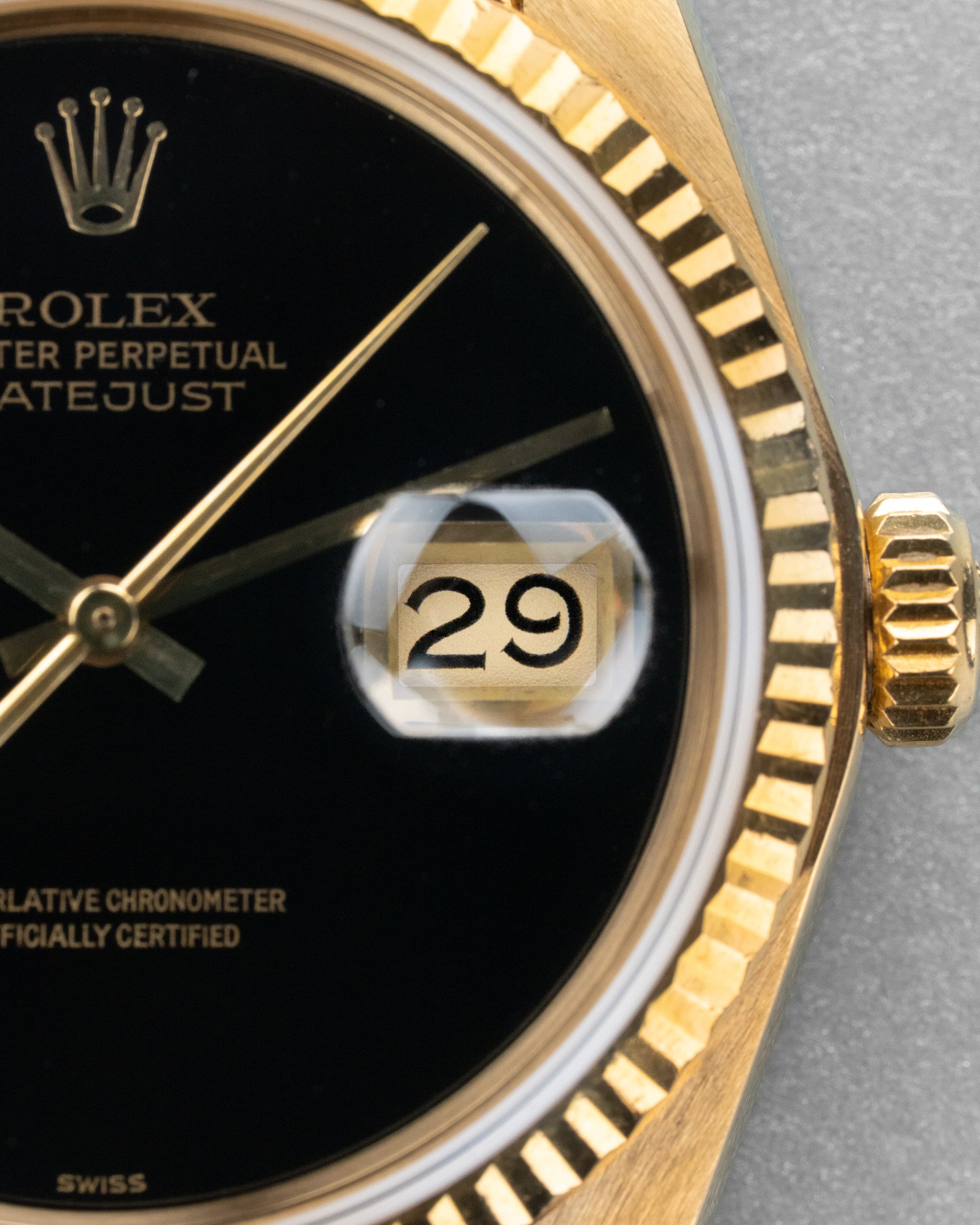 WJ8H Superba Rolex Datejust ref. 16018 in oro giallo del 1983 – Quadrante Onyx «SWISS Only» - Quadrante