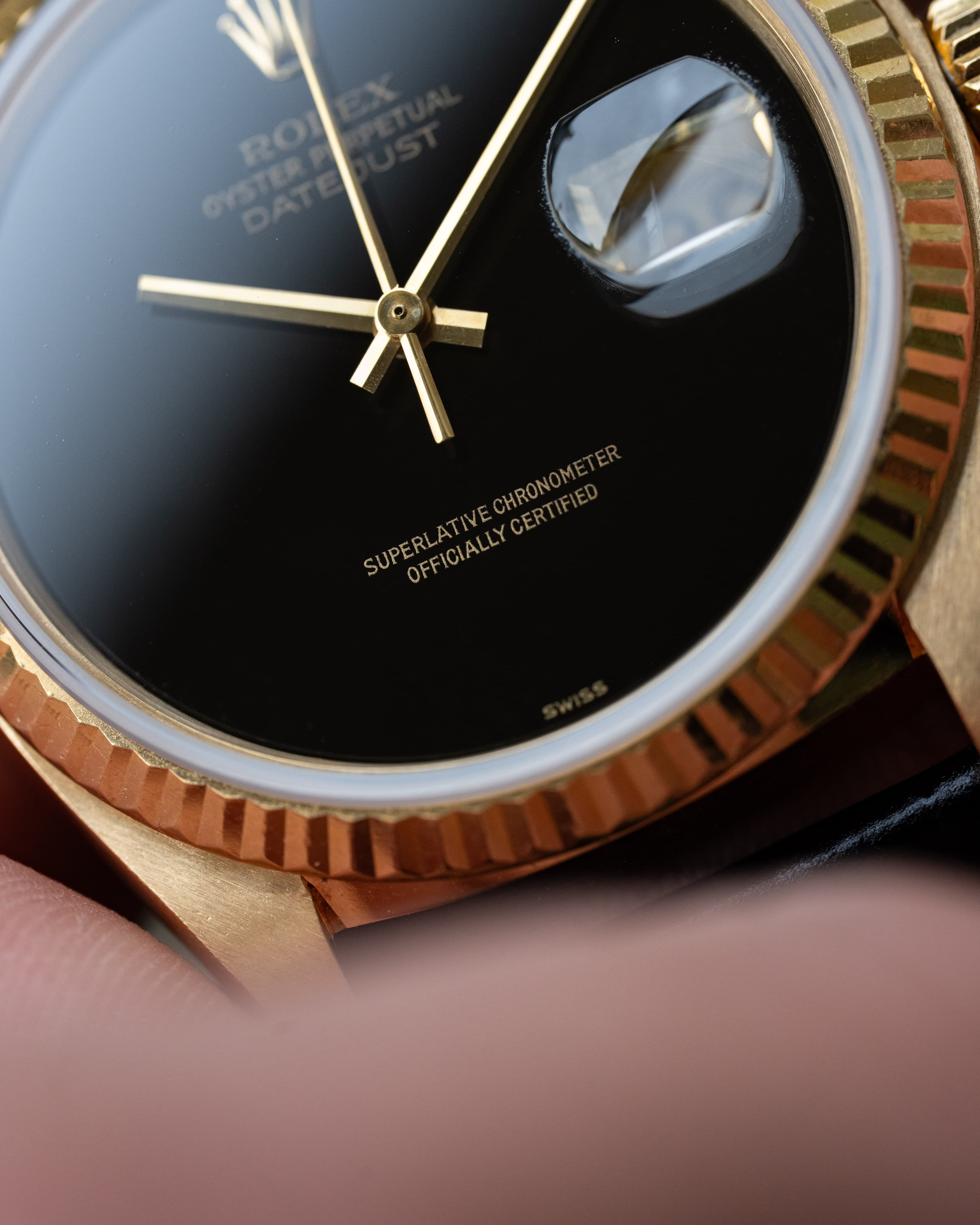 WJ8H Superba Rolex Datejust ref. 16018 in oro giallo del 1983 – Quadrante Onyx «SWISS Only» - Quadrante