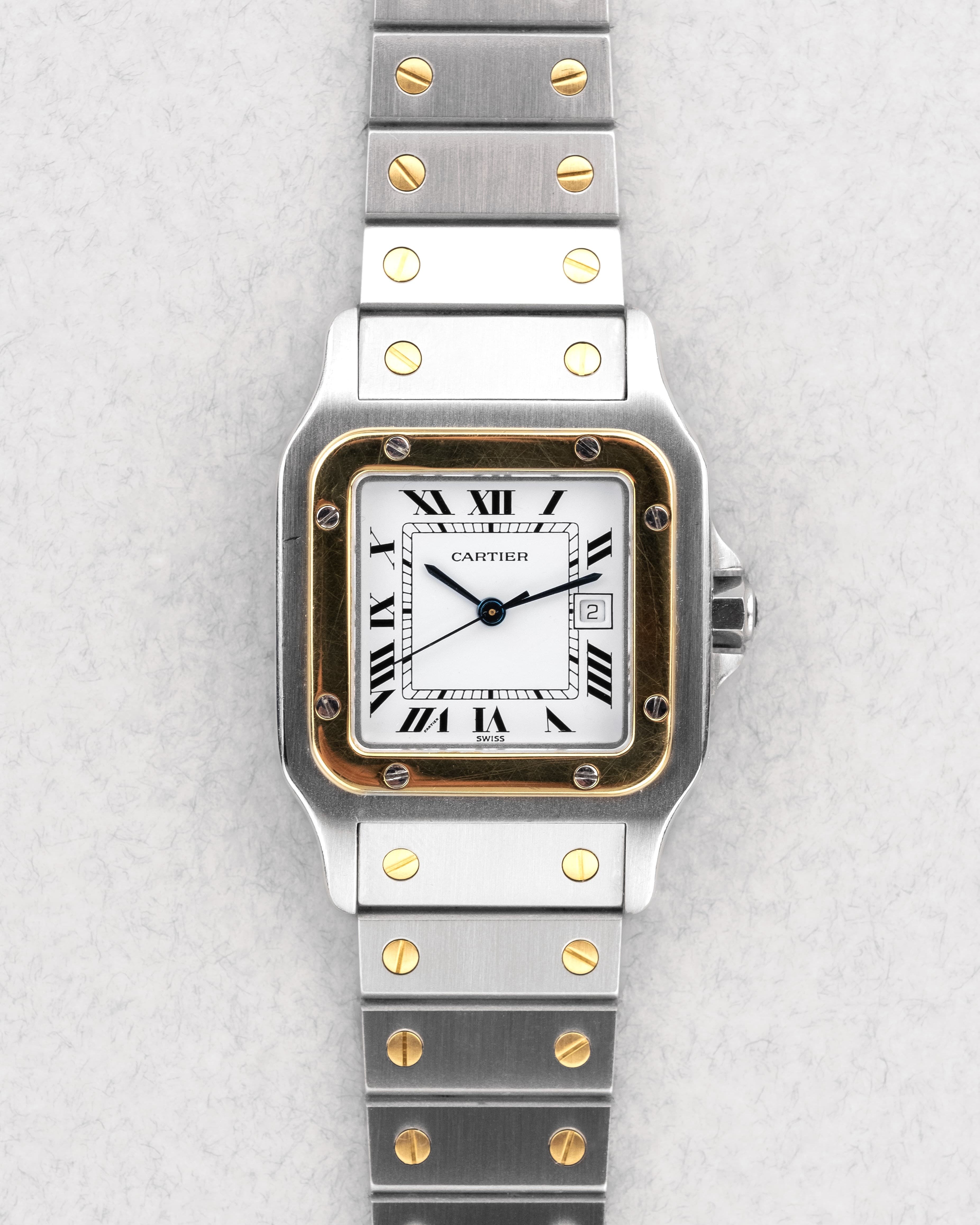 WXKV Cartier Santos Carrée réf. 2961 en acier et or jaune, circa 1985 - Front