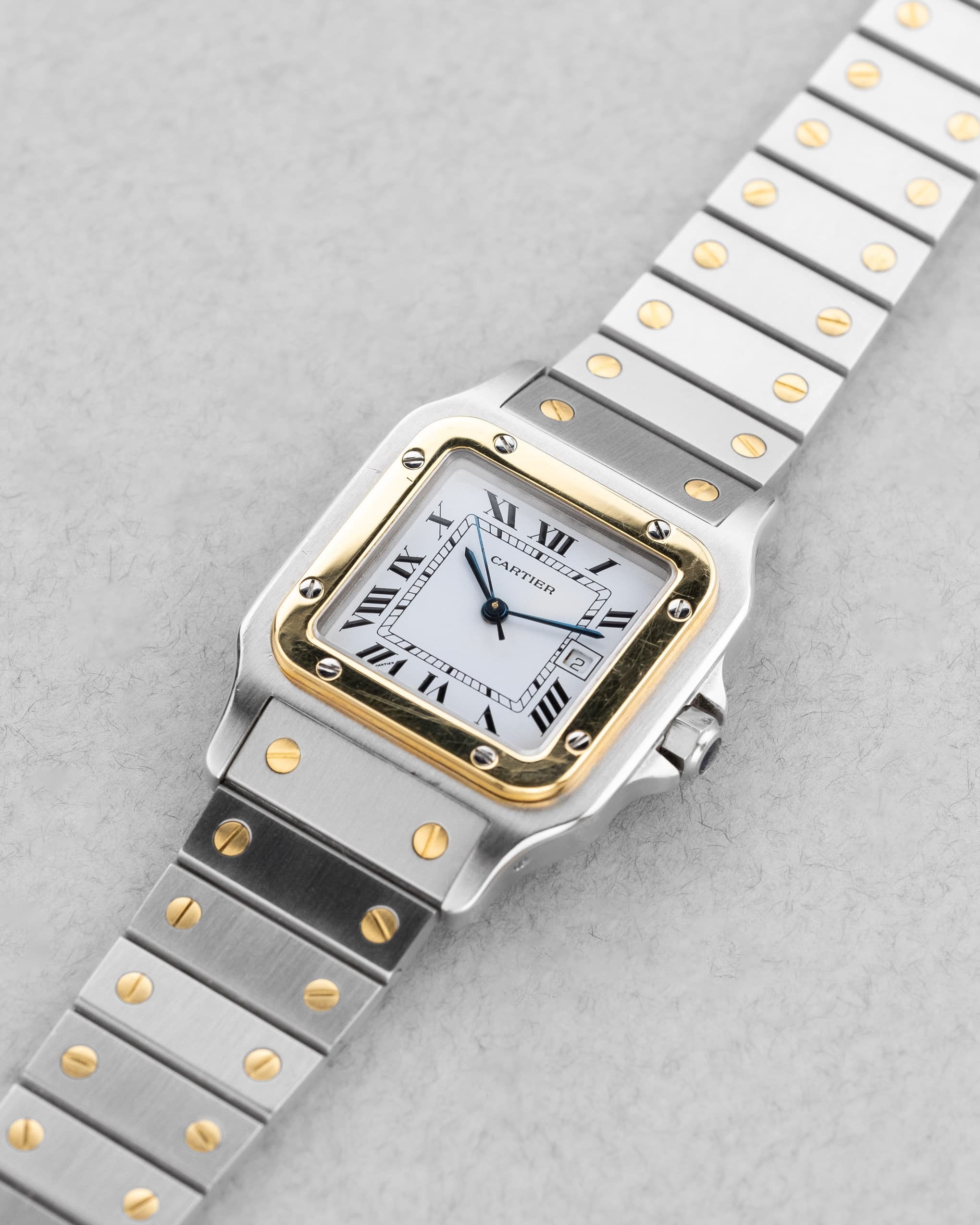WXKV Cartier Santos Carrée réf. 2961 en acier et or jaune, circa 1985 - Three Quarters