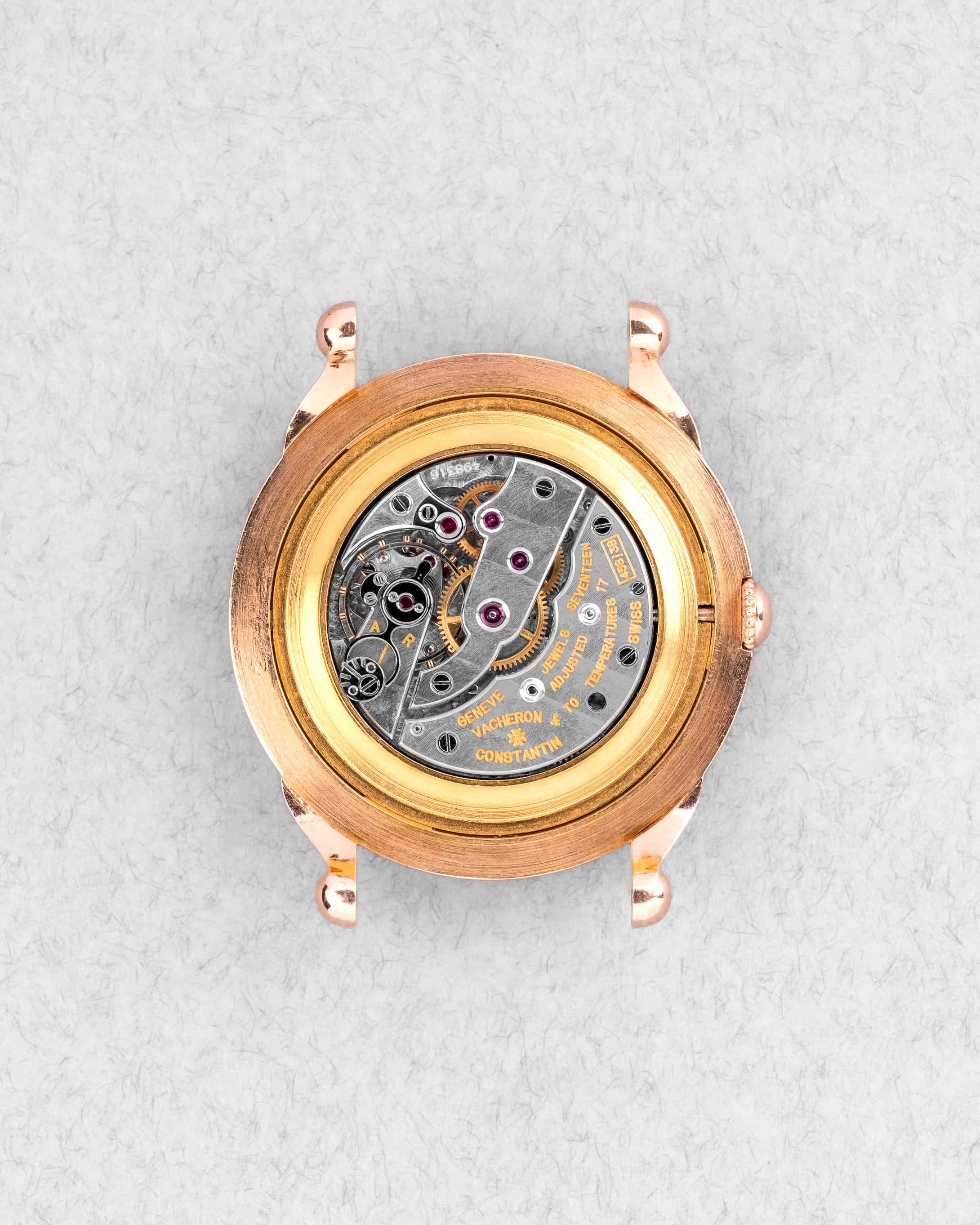 XLPL Superbe Vacheron & Constantin « Violin » en or rose, boîte française, cadran gravé-émaillé, circa 1949 - Movement