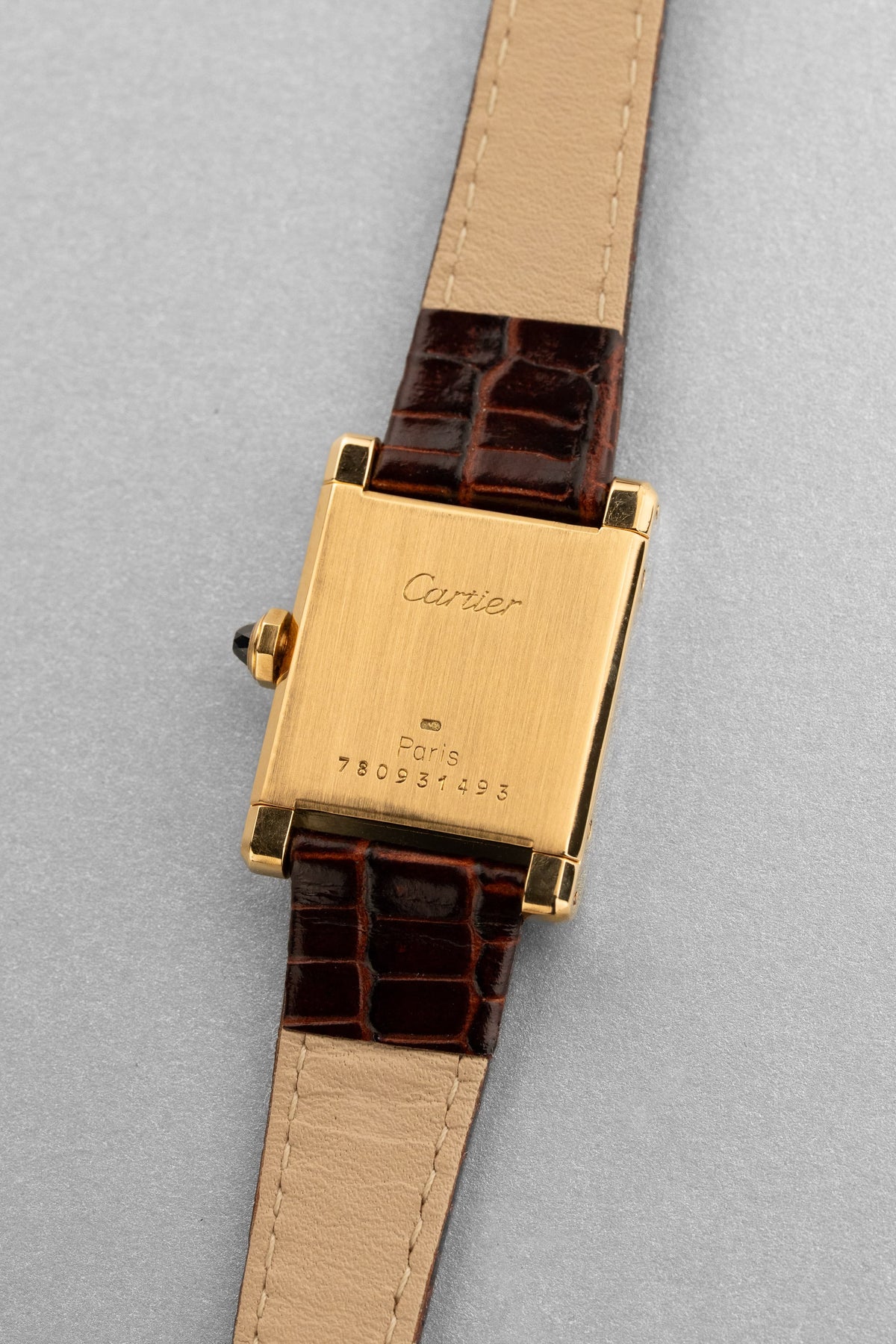 Y2PF Cartier Tank Normale Ref. 78093 in Yellow Gold, circa 1975 – “PARIS” Dial - Back