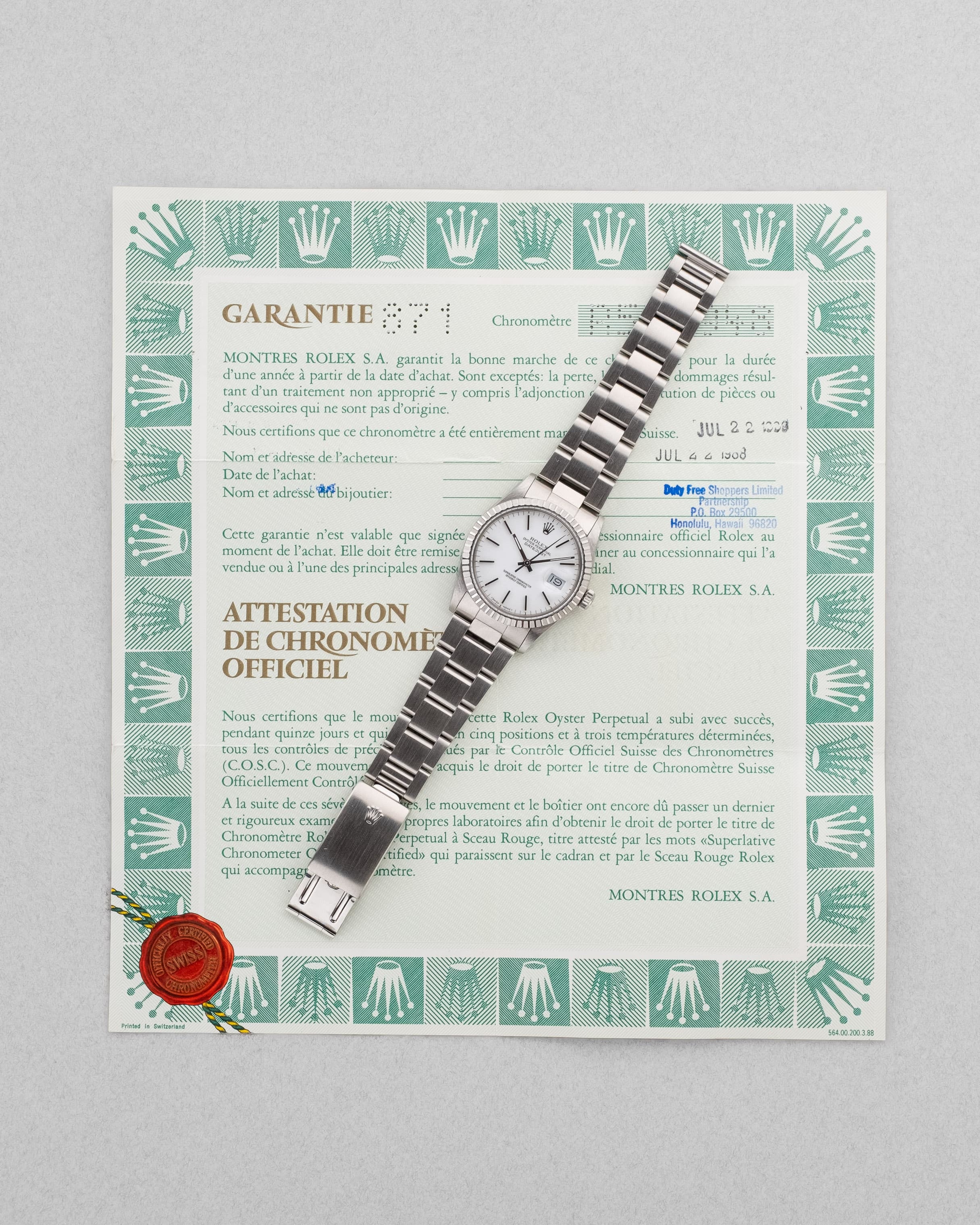 YJMW Rolex Datejust réf. 16030 de 1988 – Cadran « Porcelaine » + Garantie d'origine - Papers