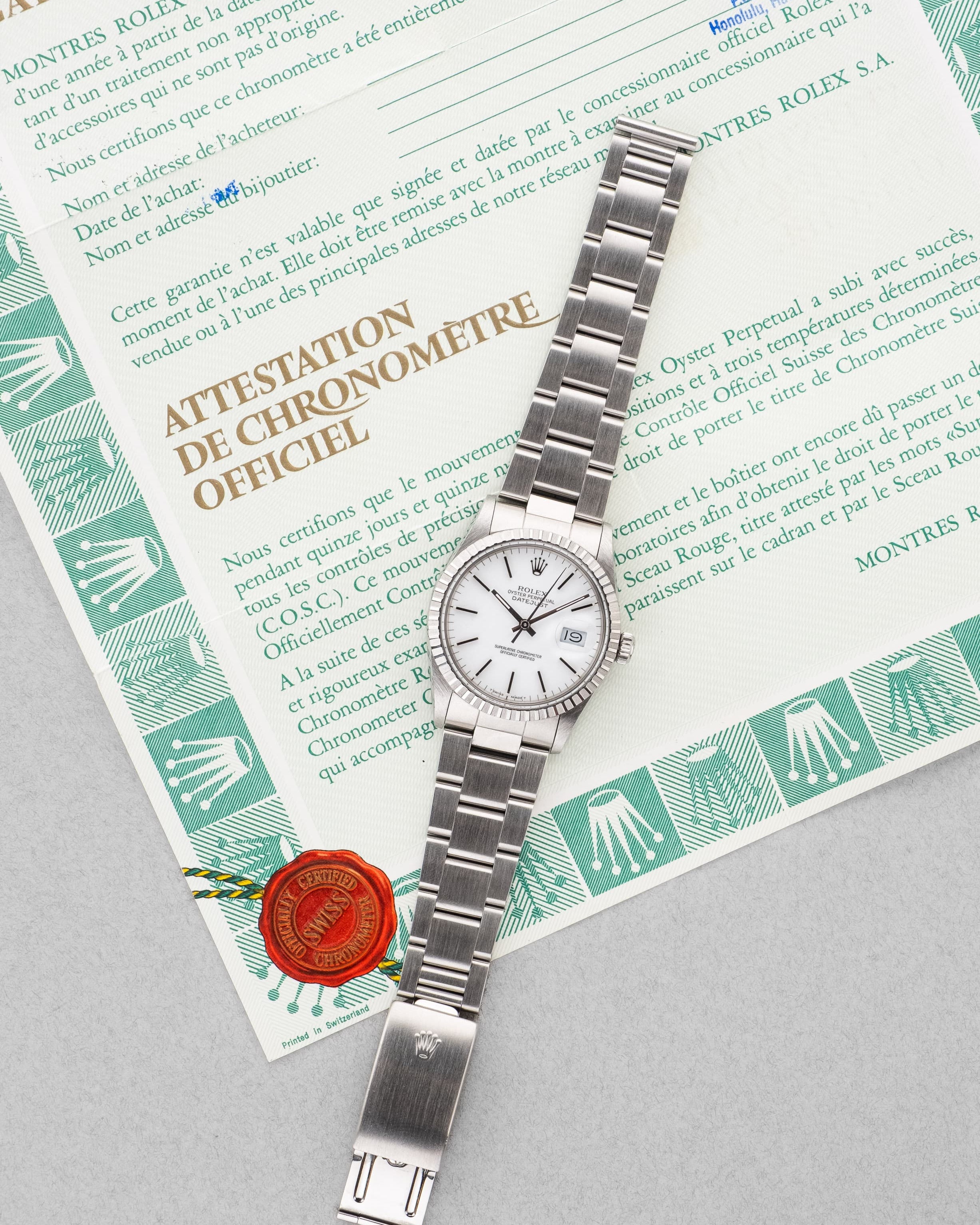 YJMW Rolex Datejust réf. 16030 de 1988 – Cadran « Porcelaine » + Garantie d'origine - Papers