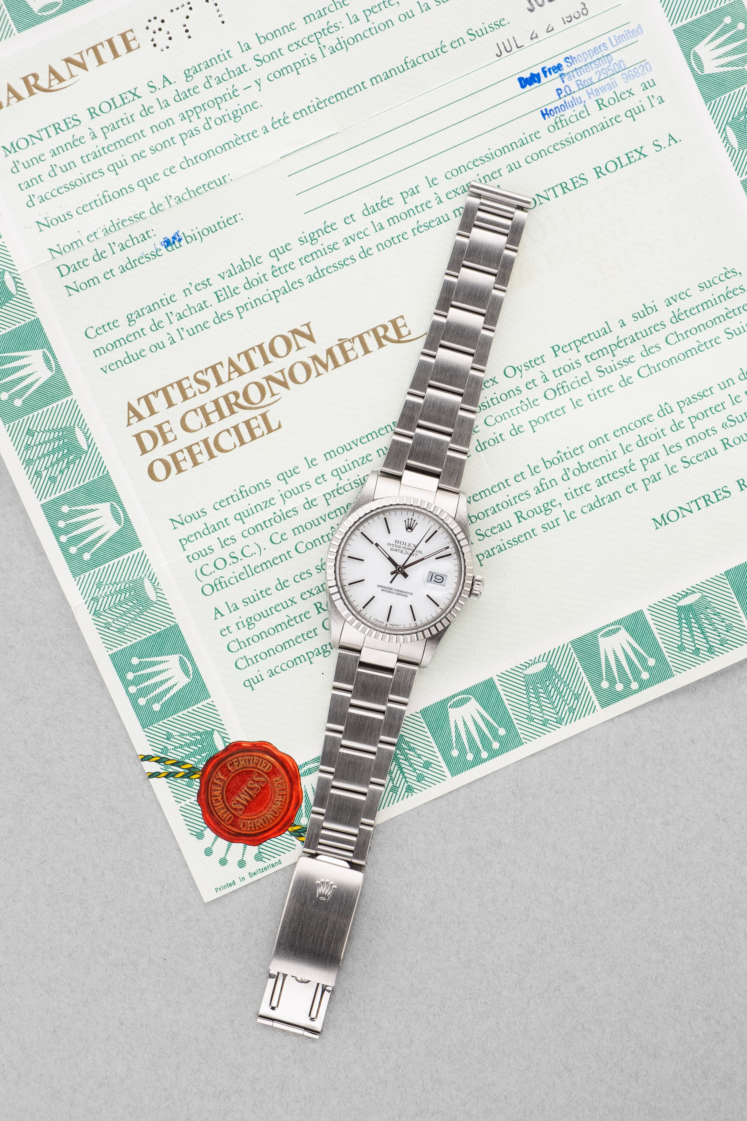 YJMW Rolex Datejust réf. 16030 de 1988 – Cadran « Porcelaine » + Garantie d'origine - Papers