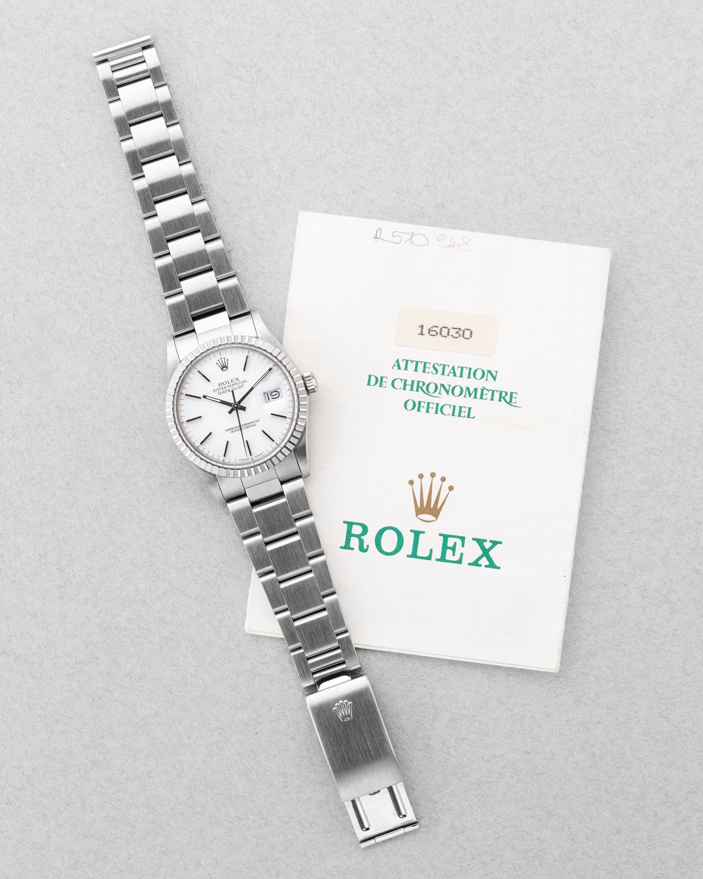 YJMW Rolex Datejust réf. 16030 de 1988 – Cadran « Porcelaine » + Garantie d'origine - Set
