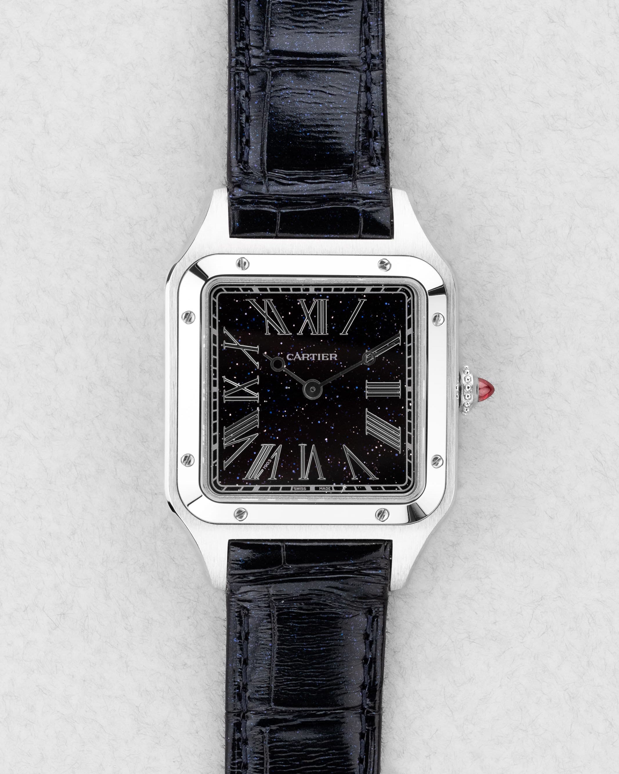 YSVF Cartier Santos-Dumont en Platine et Aventurine bleue, Édition limitée « La Baladeuse », neuve de 2025 - Front