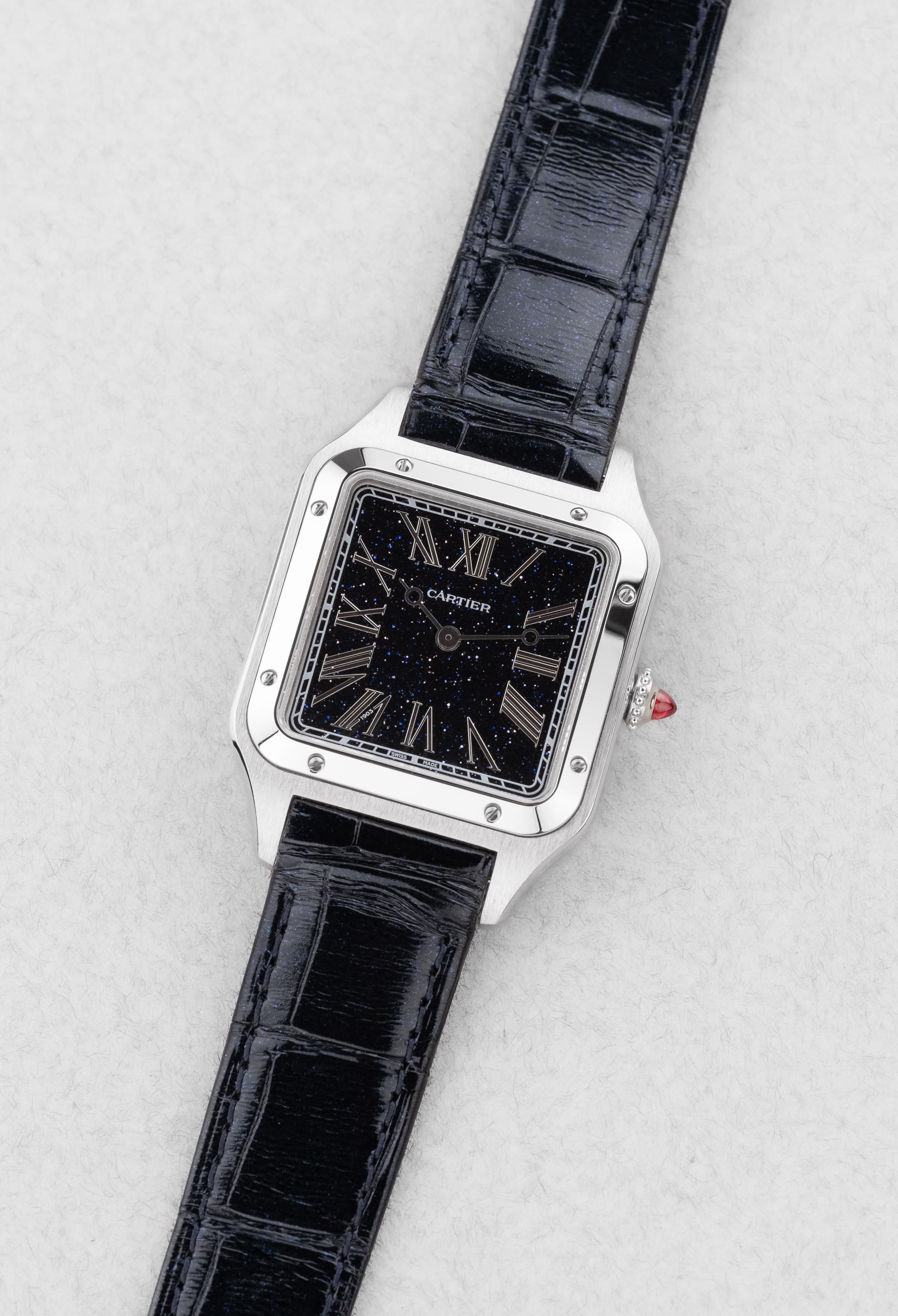 YSVF Cartier Santos-Dumont en Platine et Aventurine bleue, Édition limitée « La Baladeuse », neuve de 2025 - Three Quarters