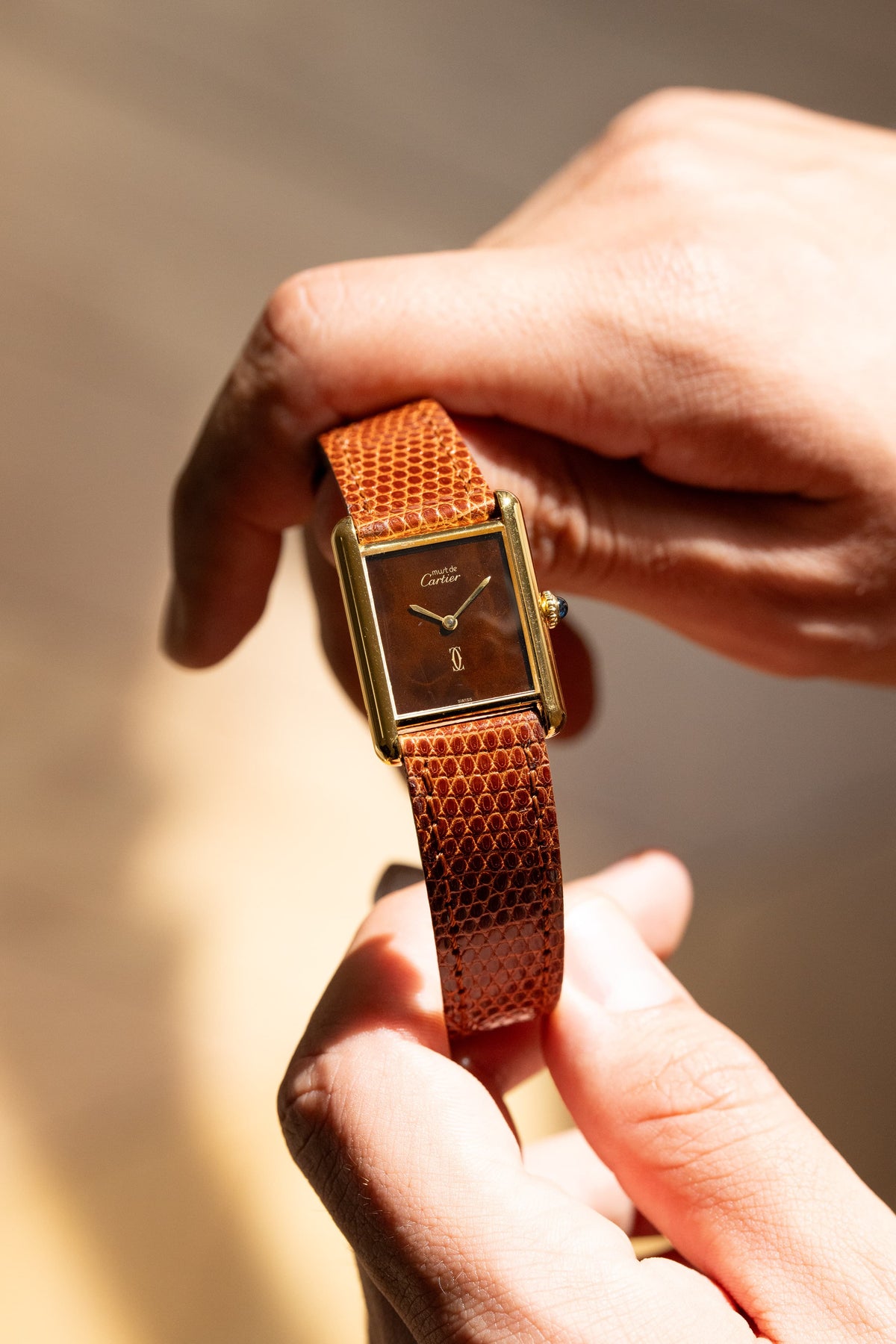 YX8X Cartier Tank Must Mécanique GM 6 “Wood/Turtle/Tortoiseshell Dial” - Lifestyle