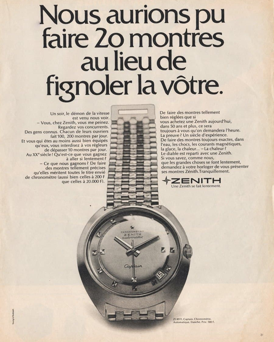 Z3DV Zenith Captain De Luxe Chronomètre Automatic en or jaune de 1970 - Vintage Ad