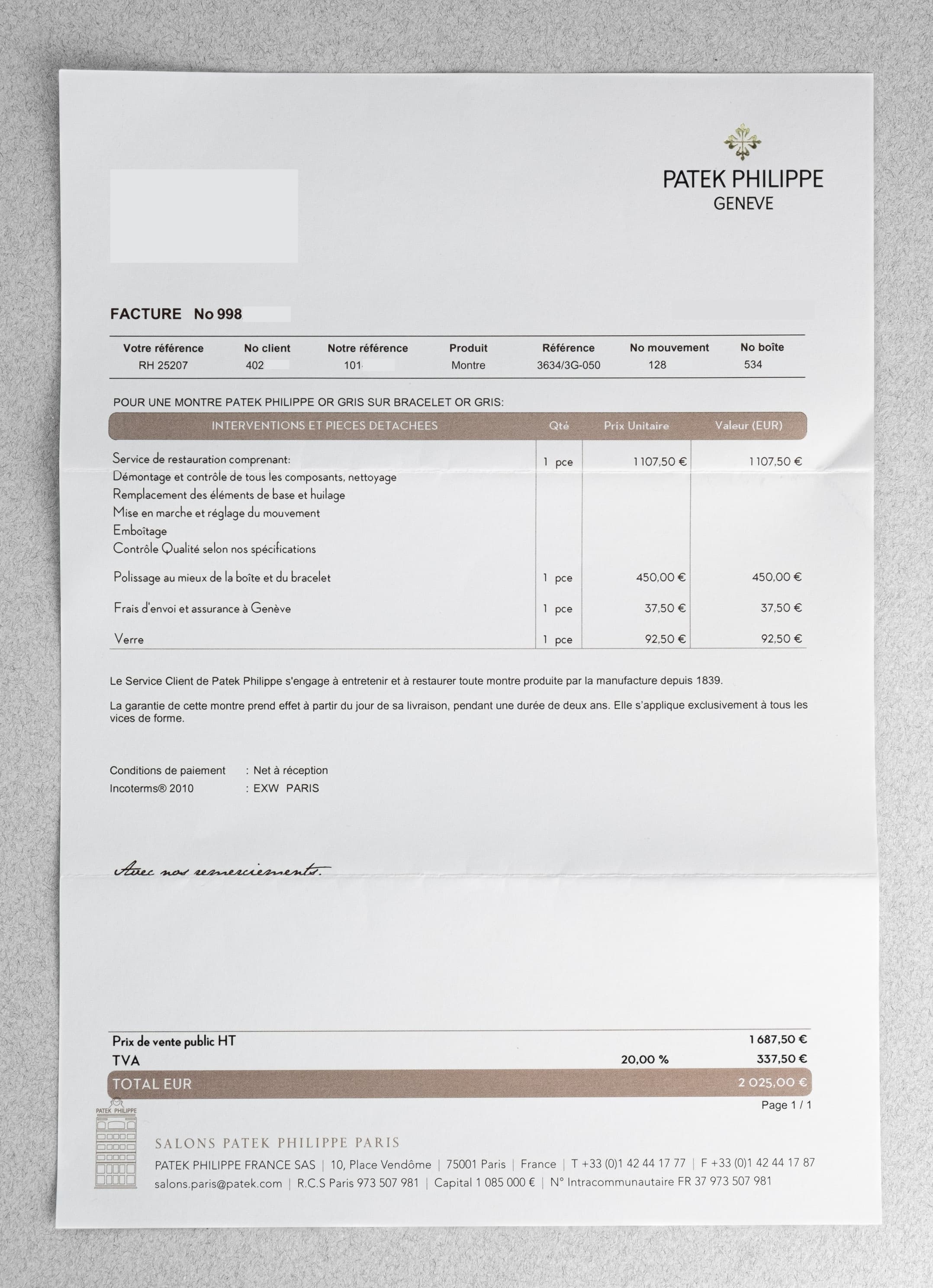 ZY8M Exceptionnelle Patek Philippe Ellipse d'Or 3634 en or blanc - Papers