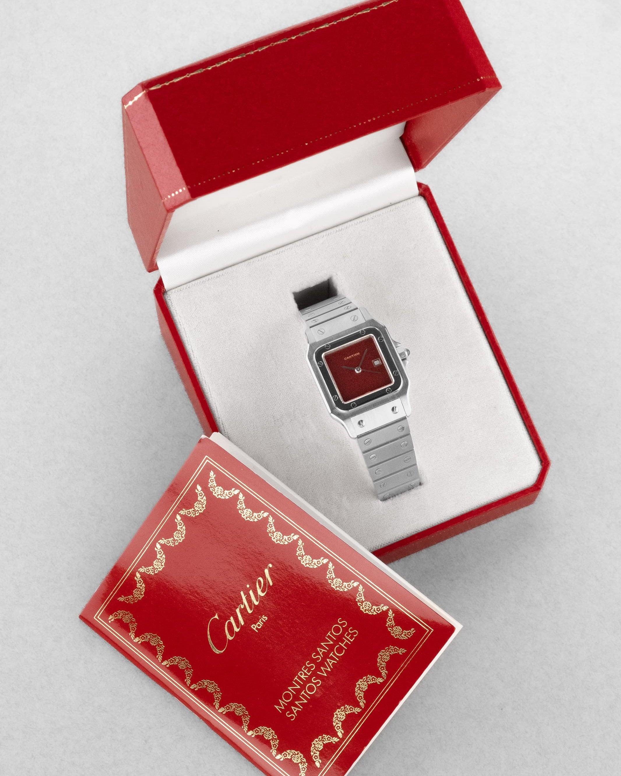 39PK Cartier Santos Carrée « Red/Burgundy » réf. 2960 – « SWISS Only » - Set