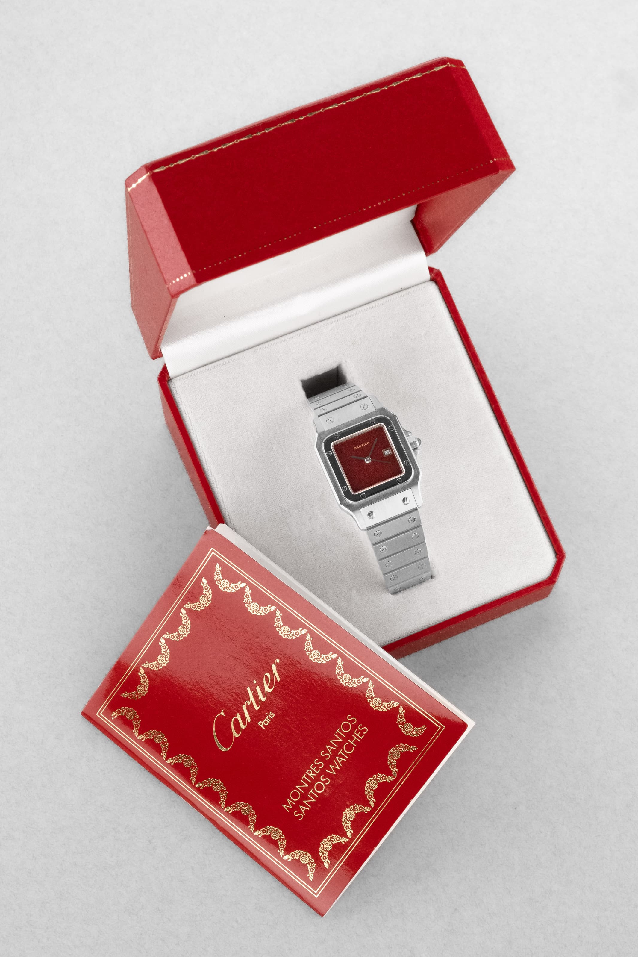 39PK Cartier Santos Carrée « Red/Burgundy » réf. 2960 – « SWISS Only » - Set