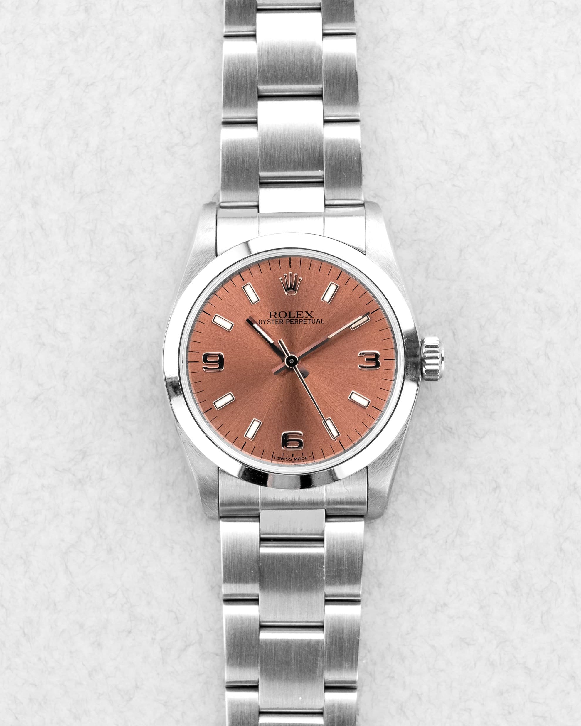 VN4D Rolex Oyster Perpetual 31 réf. 67480 de 1997-1998 – Cadran rose/saumon « Explorer 3-6-9 » - Front