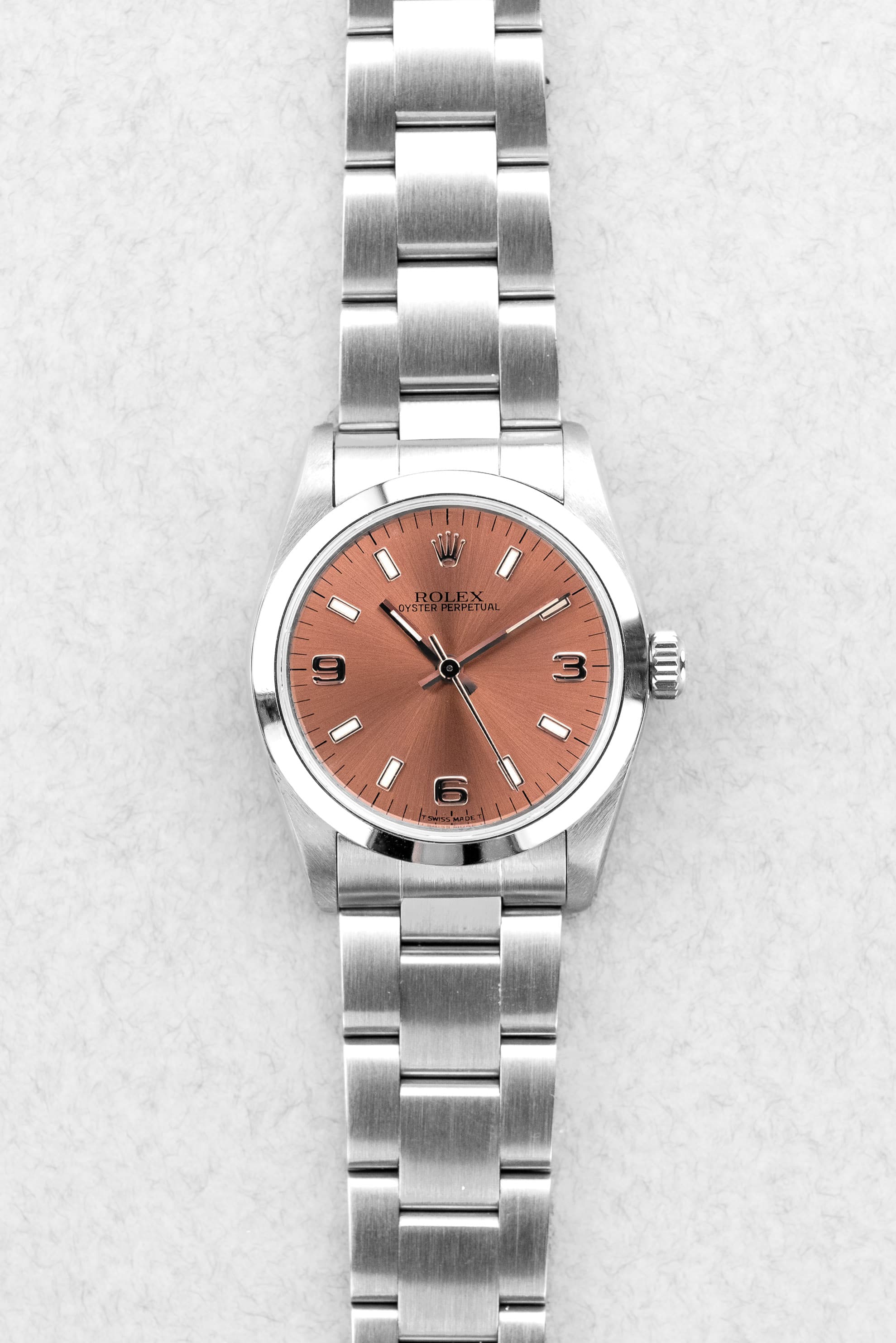 VN4D Rolex Oyster Perpetual 31 réf. 67480 de 1997-1998 – Cadran rose/saumon « Explorer 3-6-9 » - Front