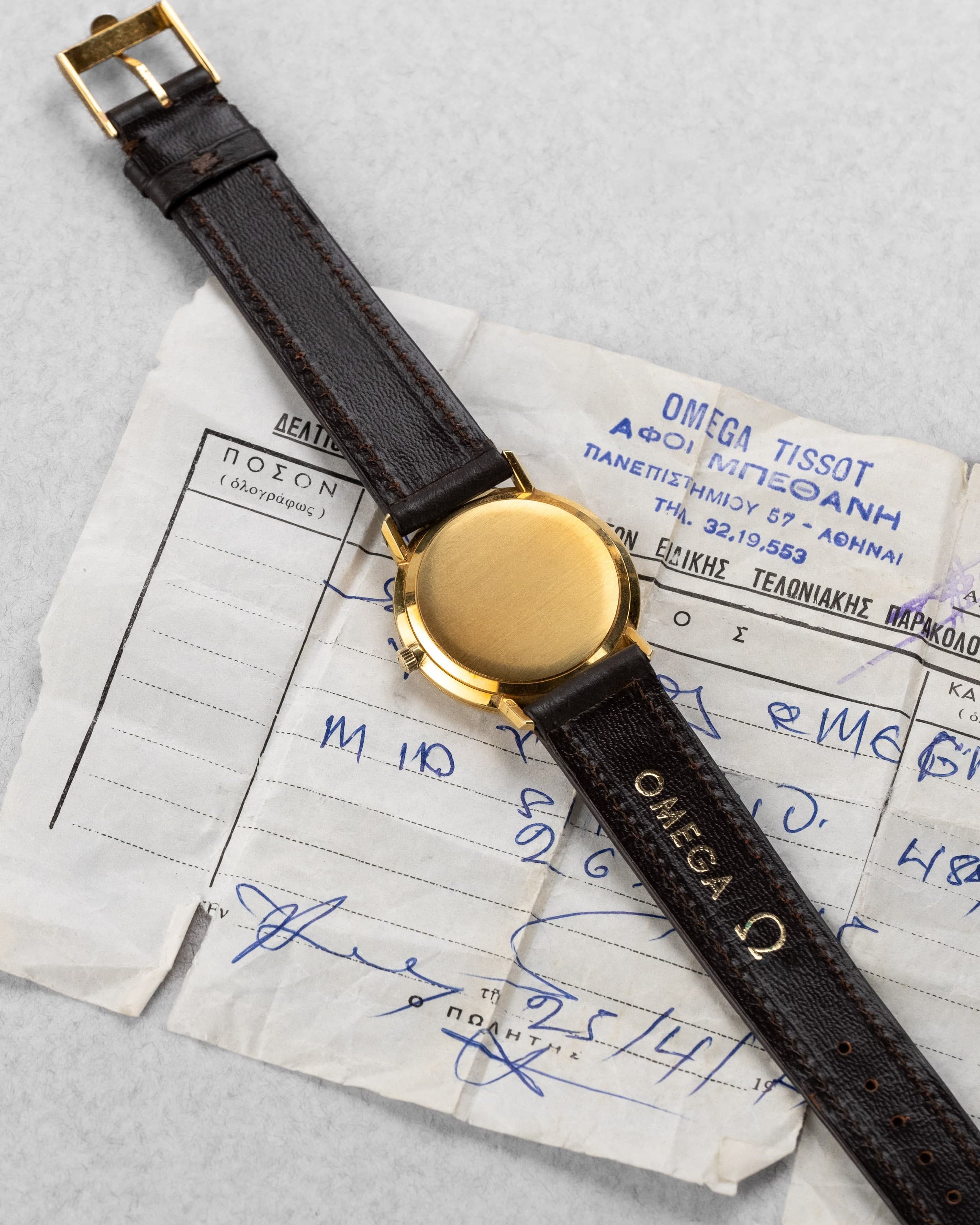 L6DP Omega De Ville Automatic réf. 161.024 en or jaune 18 carats de 1968 – NOS + Facture d'origine - Back