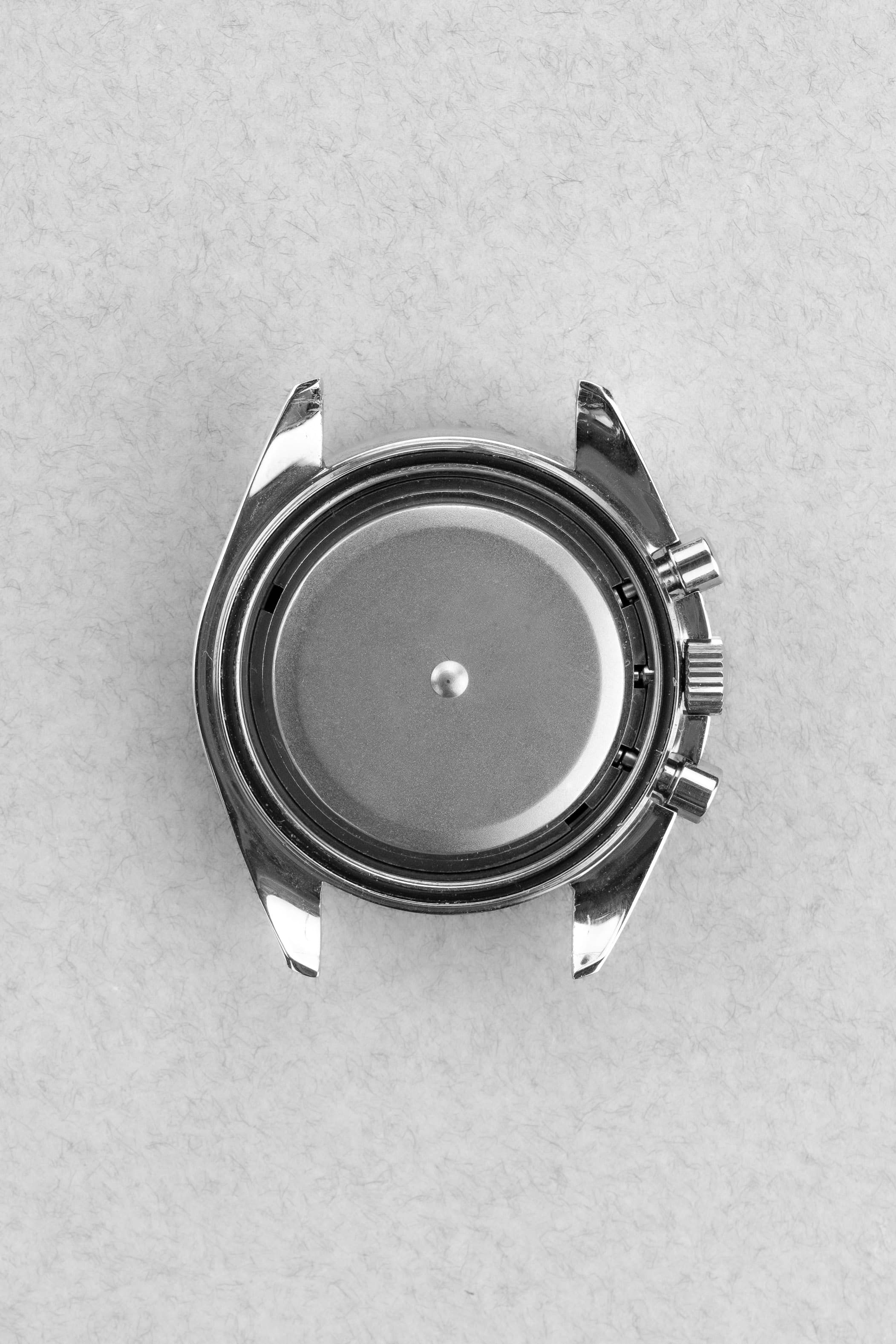 K2XS Omega Speedmaster Moonwatch « Long S & R » réf. 3590.50/145.022 circa 1990 – Patine + Bracelet 1450 - Inside case back