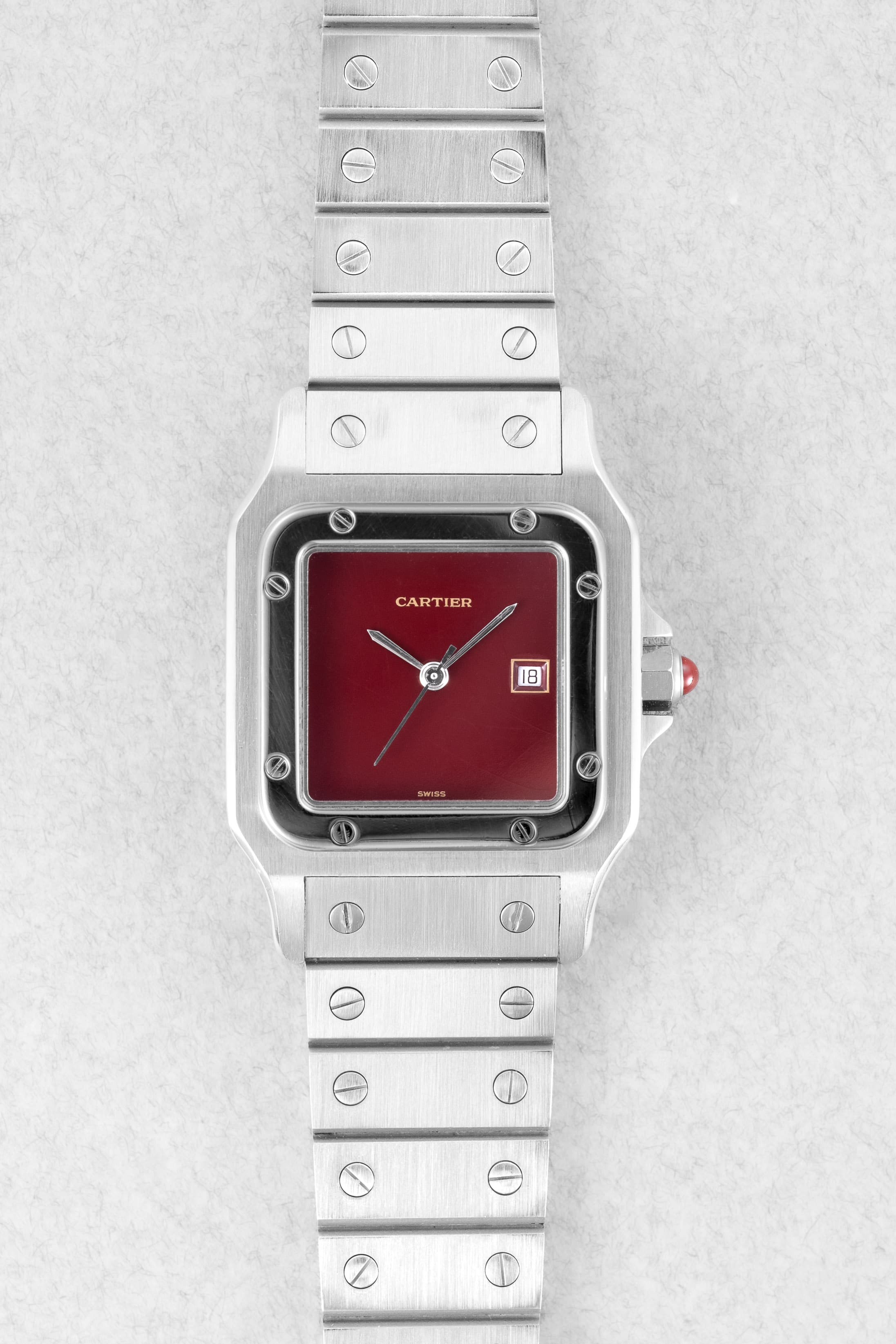 39PK Cartier Santos Carrée « Red/Burgundy » réf. 2960 – « SWISS Only » - Front