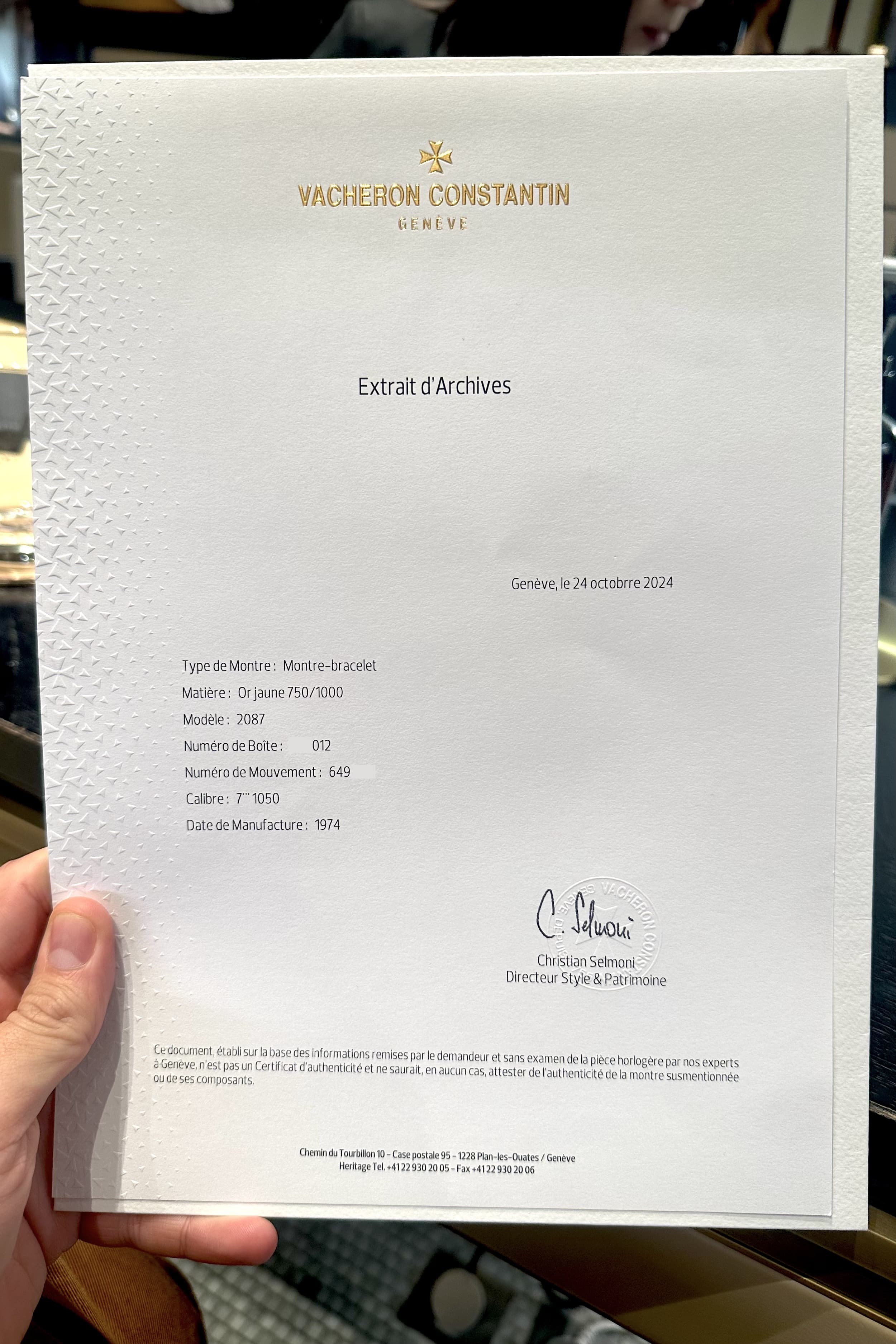 2YEY Extraordinaire Vacheron & Constantin Prestige de la France en or jaune et marqueterie d’œil-de-tigre, vendue en 1976 – Full Set et Unique - Papers