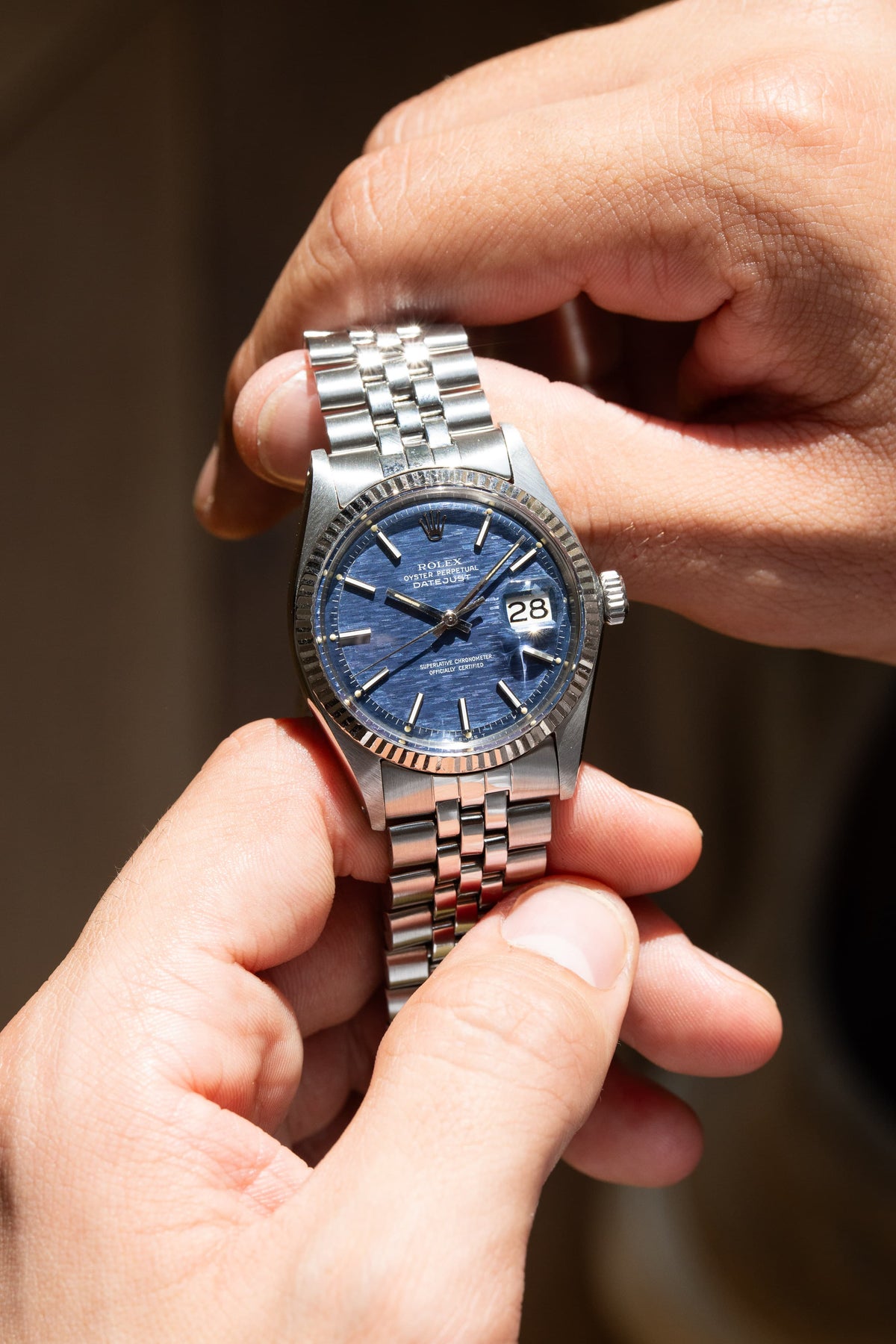 6DQ9 Superb 1969 Rolex Datejust Ref. 1601 in Steel – “Blue Shantung/Mosaic” Dial - Lifestyle