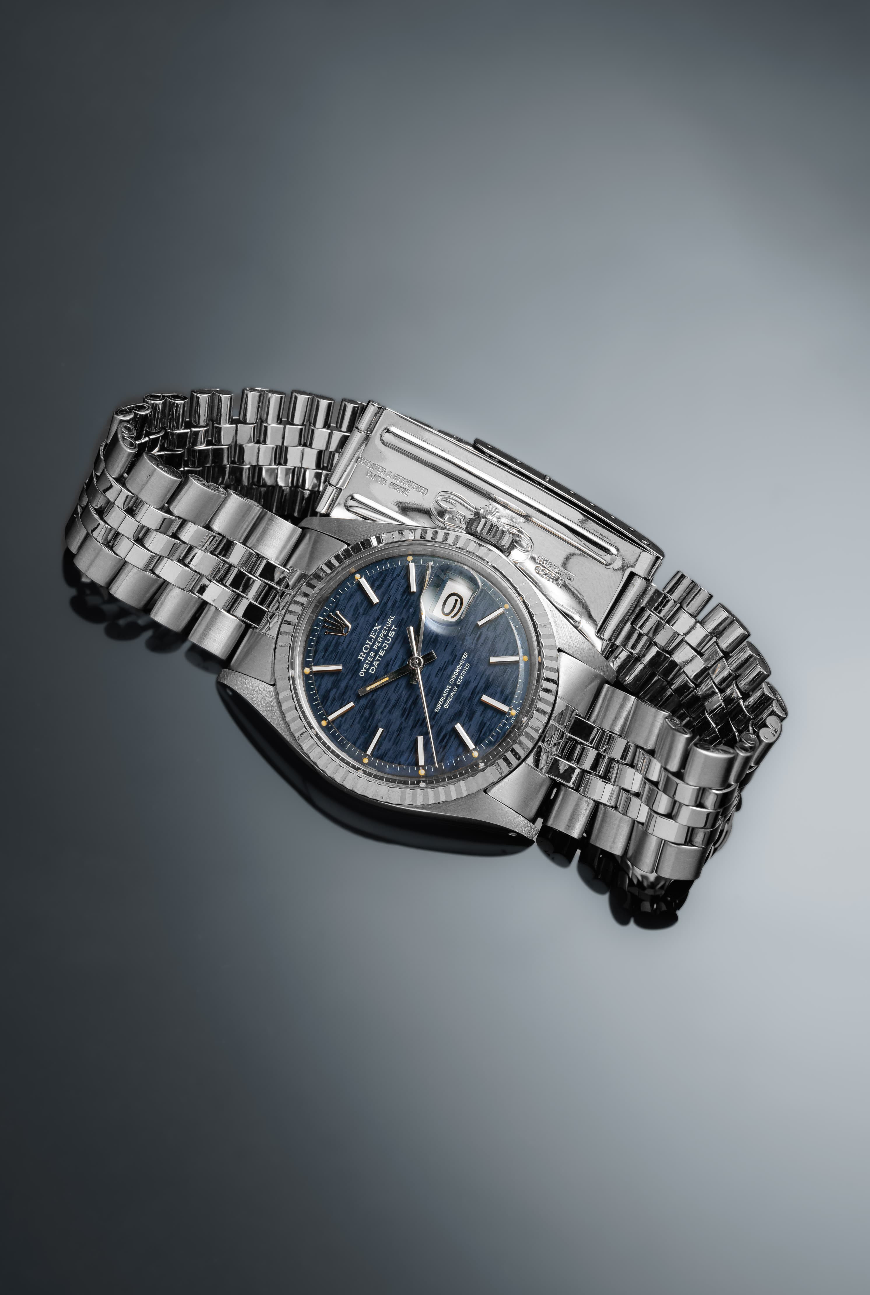 6DQ9 精美的 Rolex Datejust 型號 1601 不鏽鋼腕錶，1969 年——「Bleu Shantung/Mosaïque」字盤 - 整體圖