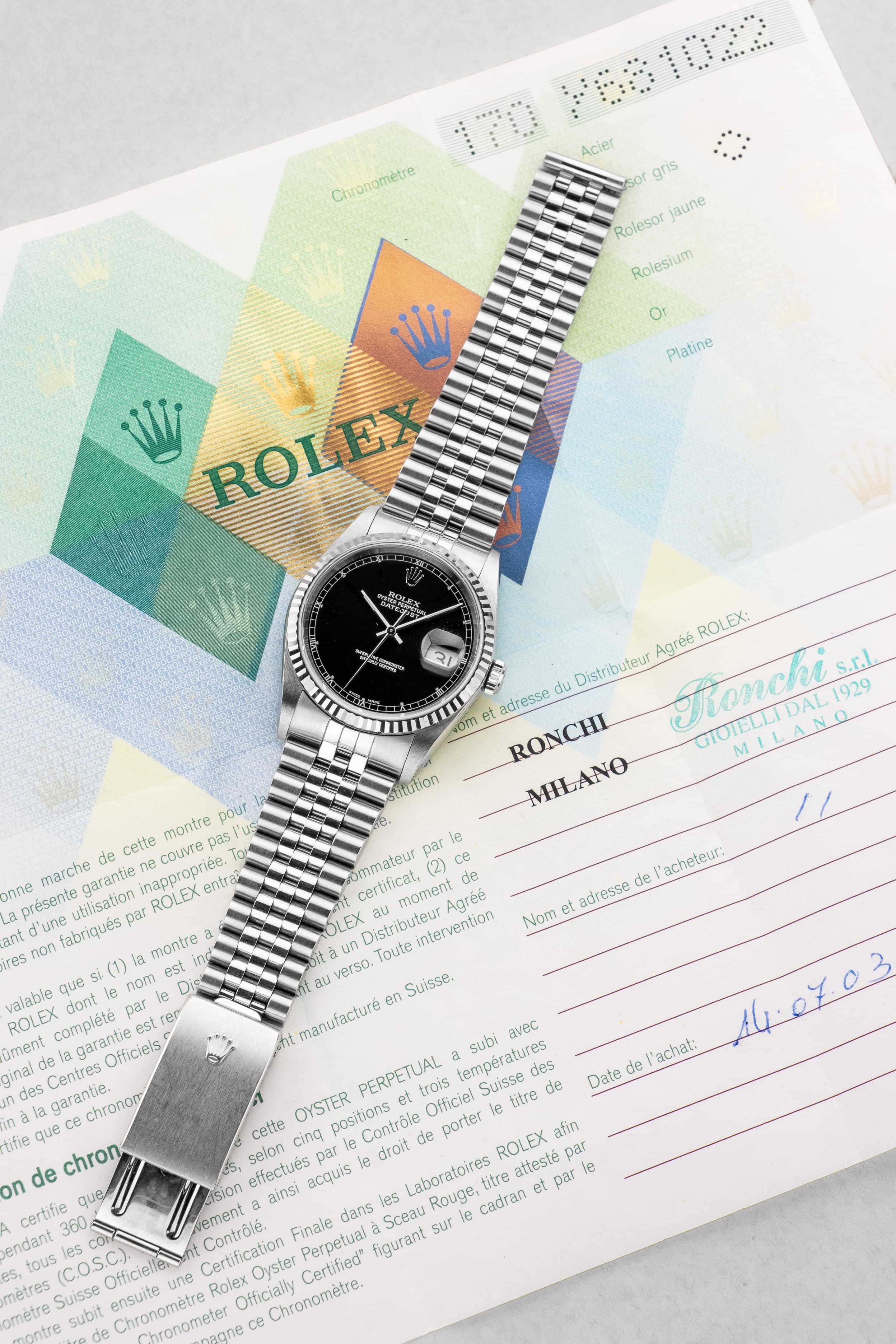 8JS8 Rolex Datejust réf. 16234 de 2003 – Cadran noir + Garantie d'origine - Overview