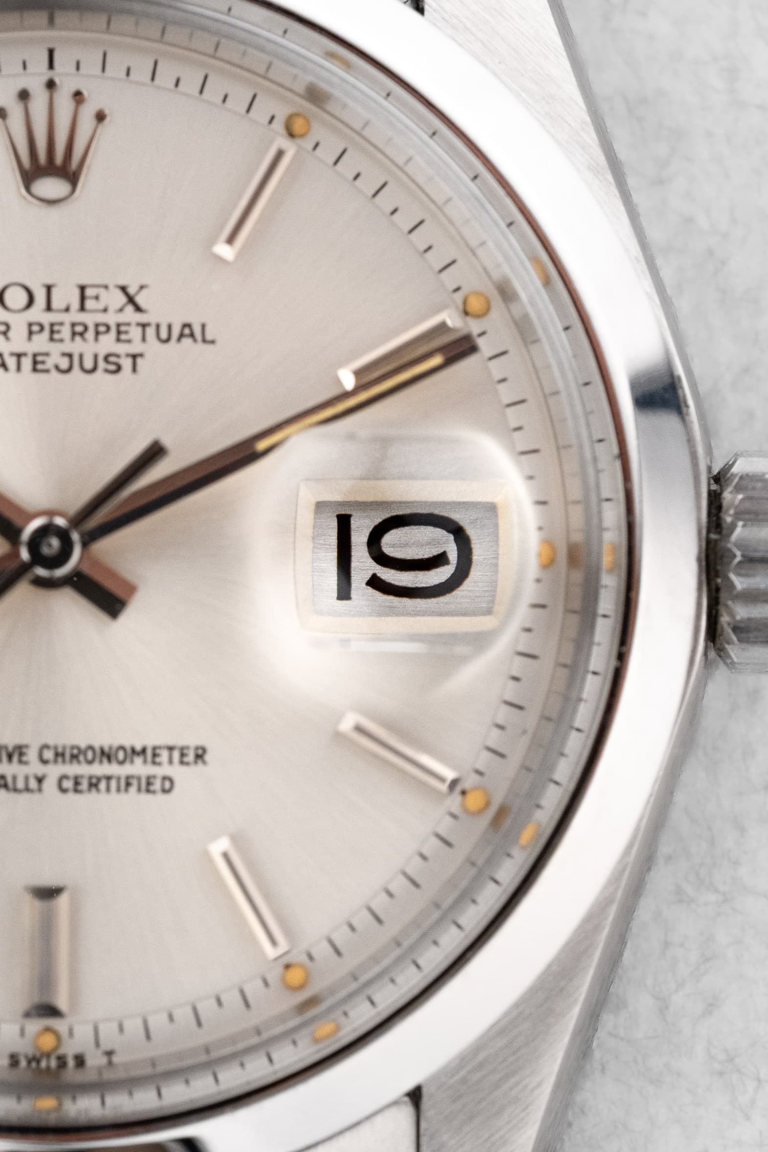 ADZN Rolex Datejust ref. 1600 em aço de 1975 – Mostrador «Silver» - Detalhe