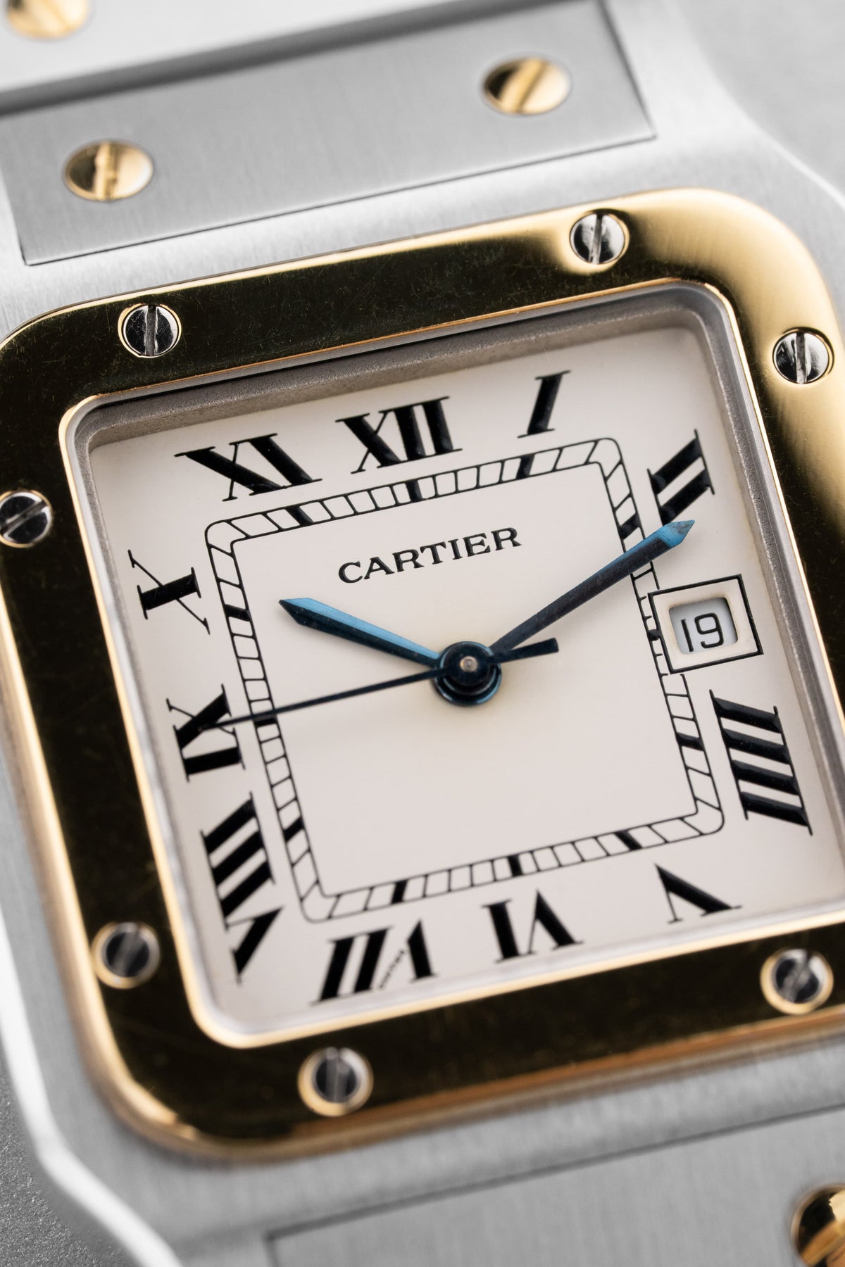 BQTA Cartier Santos Carrée GM Ref. 2961 in Steel and Yellow Gold, circa 1980 - Dial