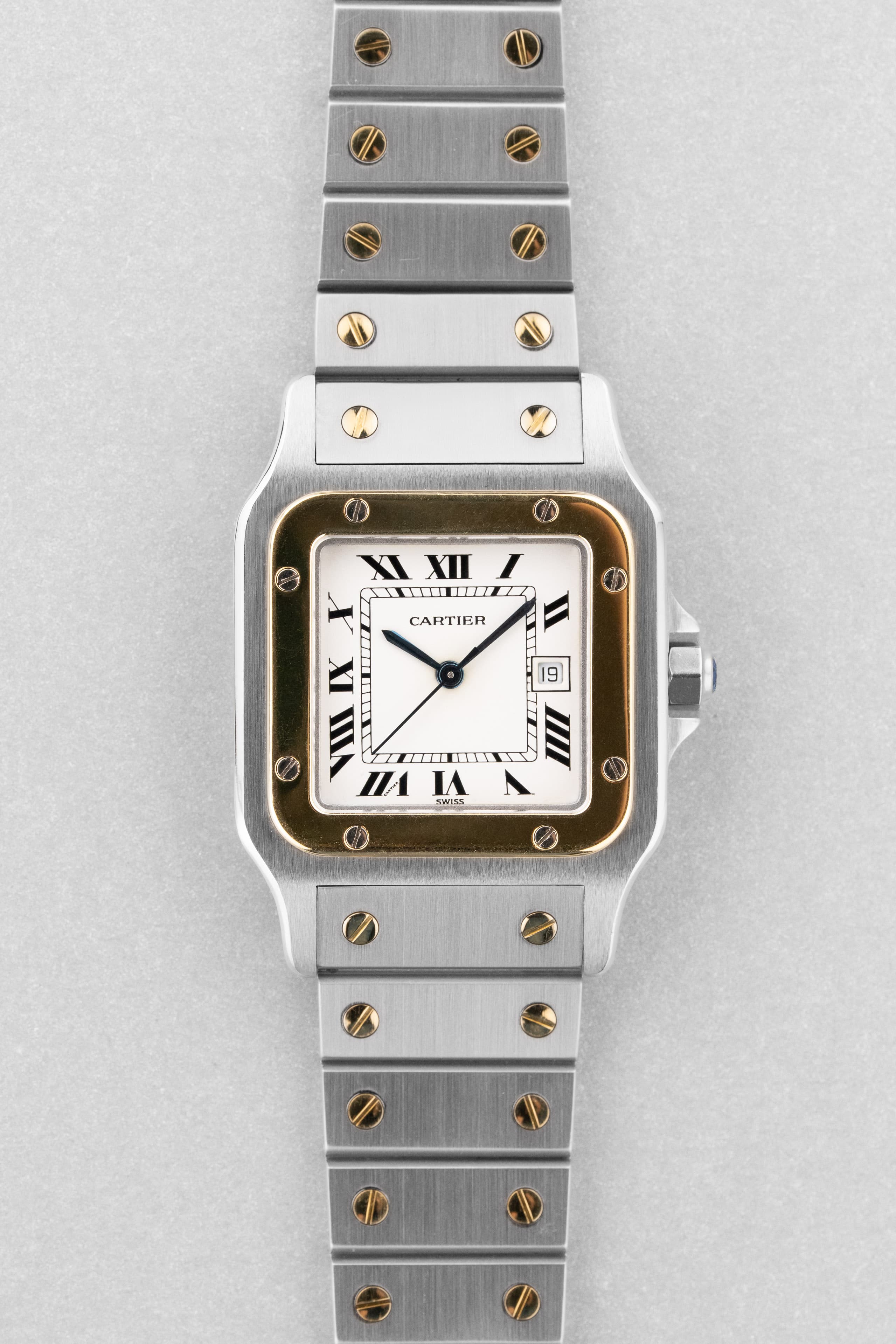 BQTA Cartier Santos Carrée GM Ref. 2961 in Steel and Yellow Gold, circa 1980 - Front