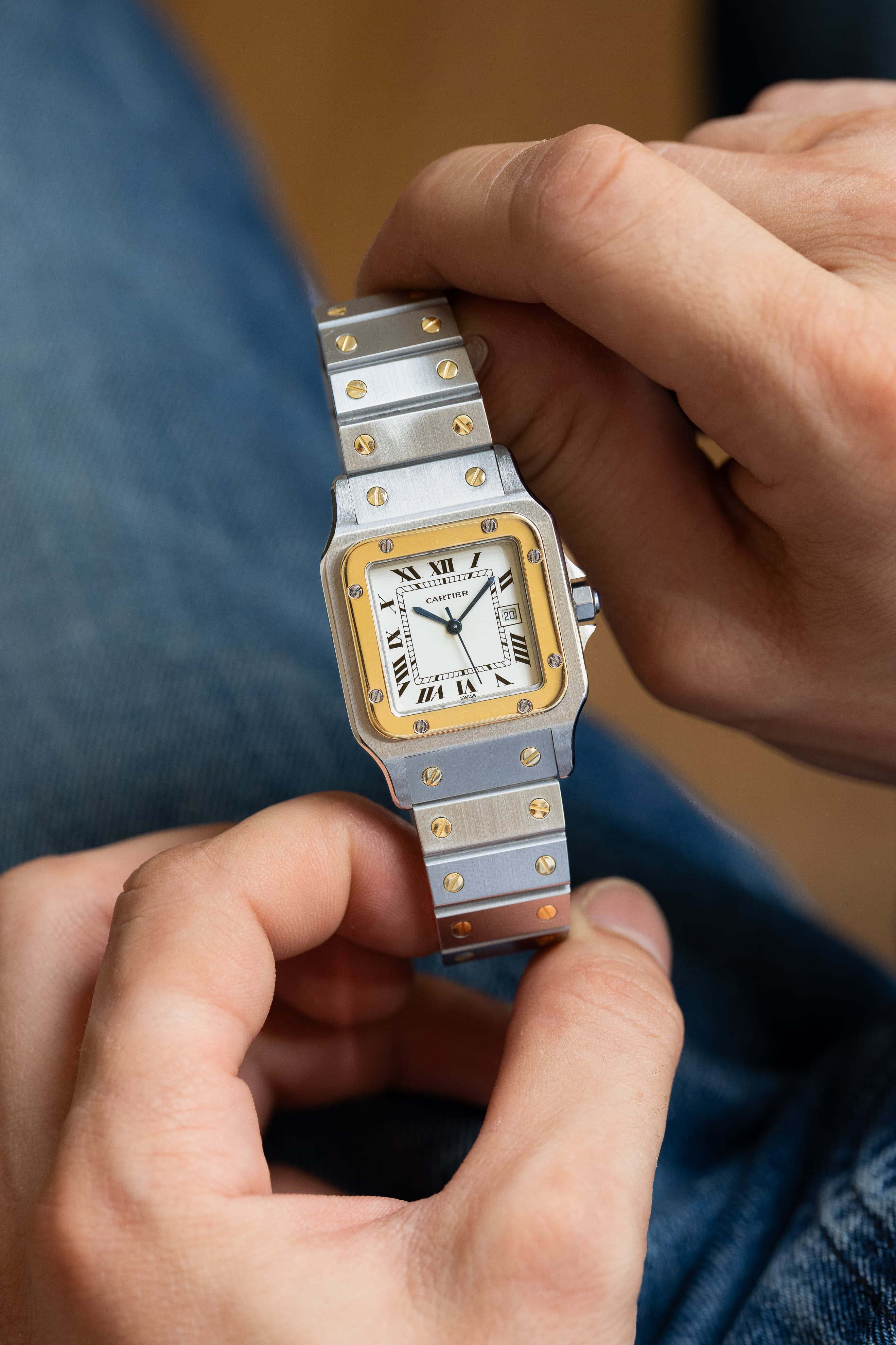 BQTA Cartier Santos Carrée GM Ref. 2961 in Steel and Yellow Gold, circa 1980 - Lifestyle