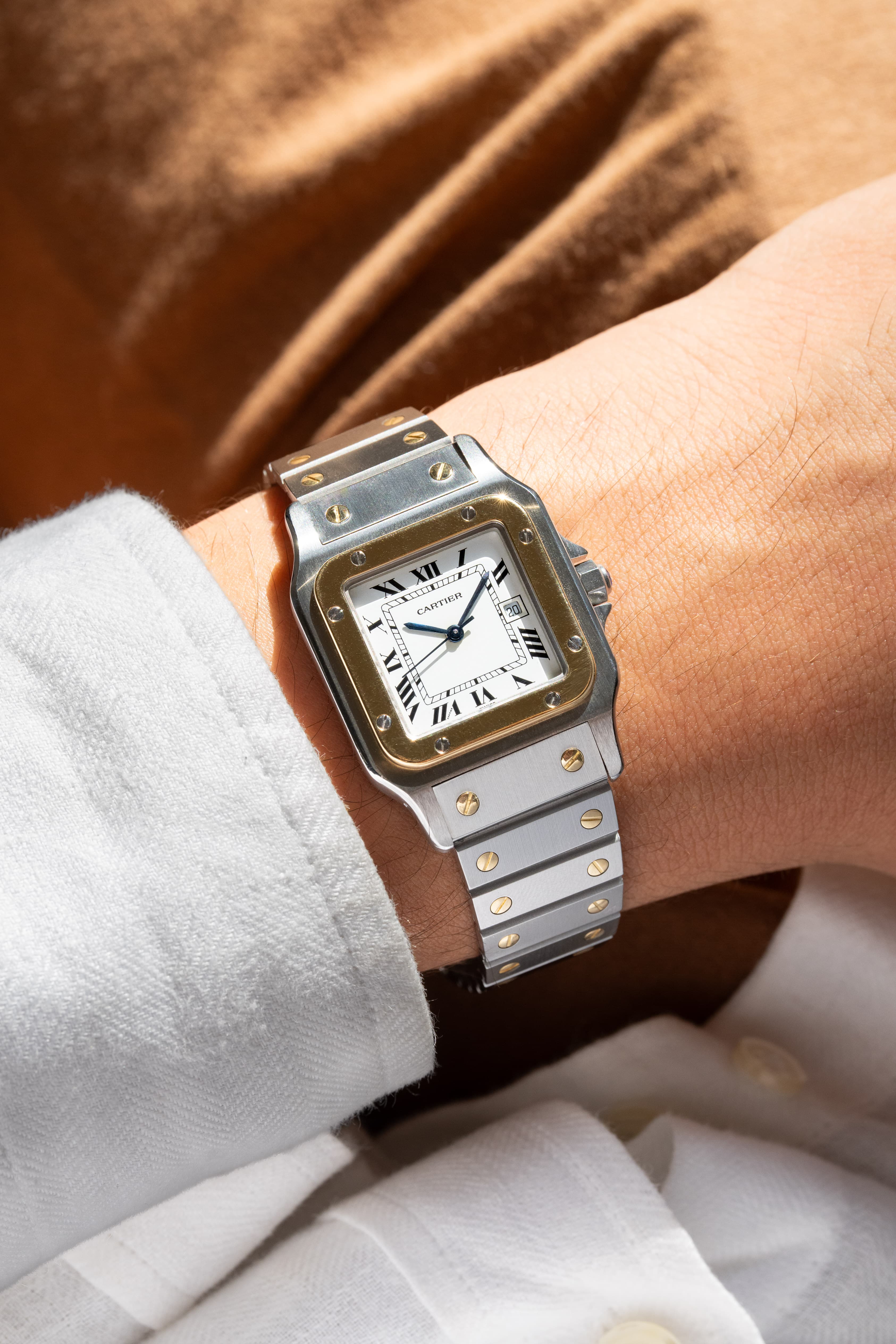 BQTA Cartier Santos Carrée GM Ref. 2961 in Steel and Yellow Gold, circa 1980 - Wristshot