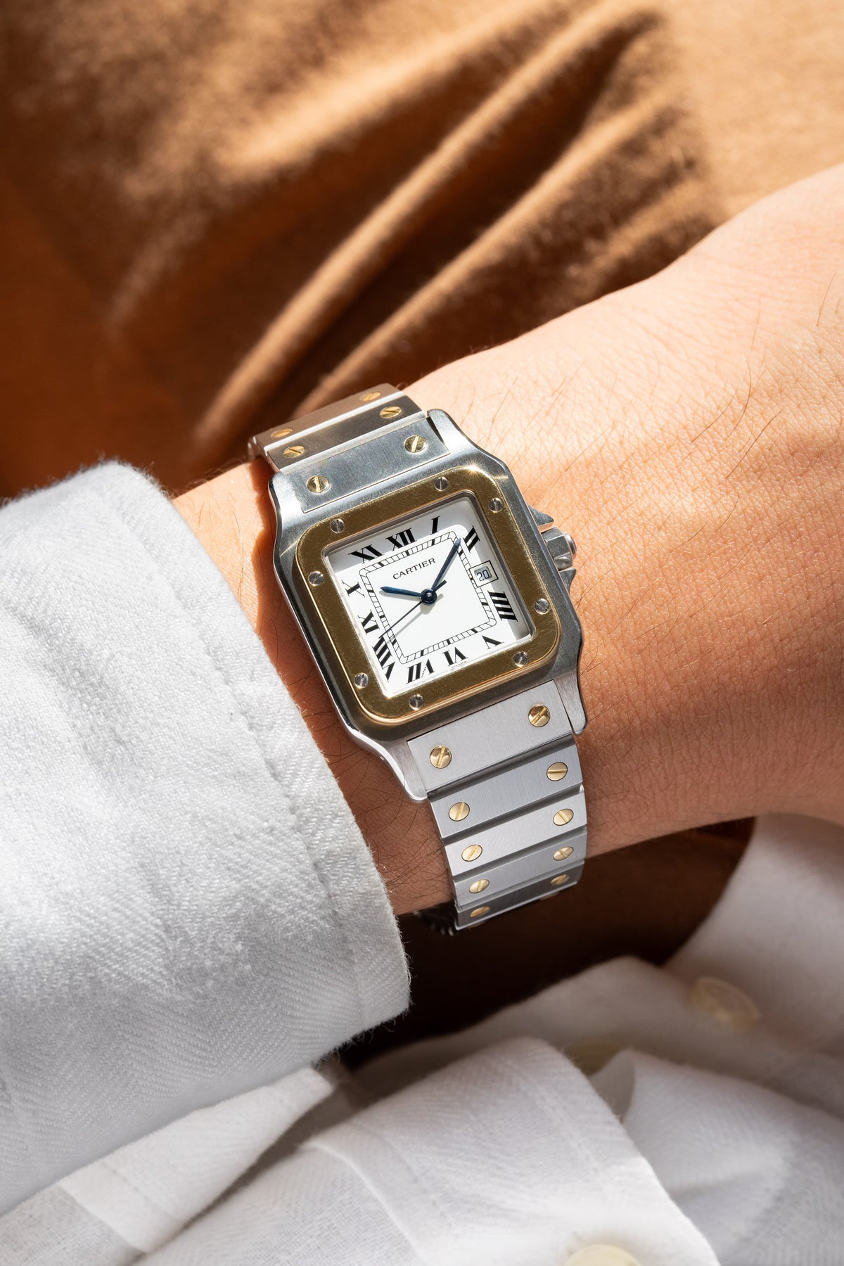 BQTA Cartier Santos Carrée GM Ref. 2961 in Steel and Yellow Gold, circa 1980 - Wristshot