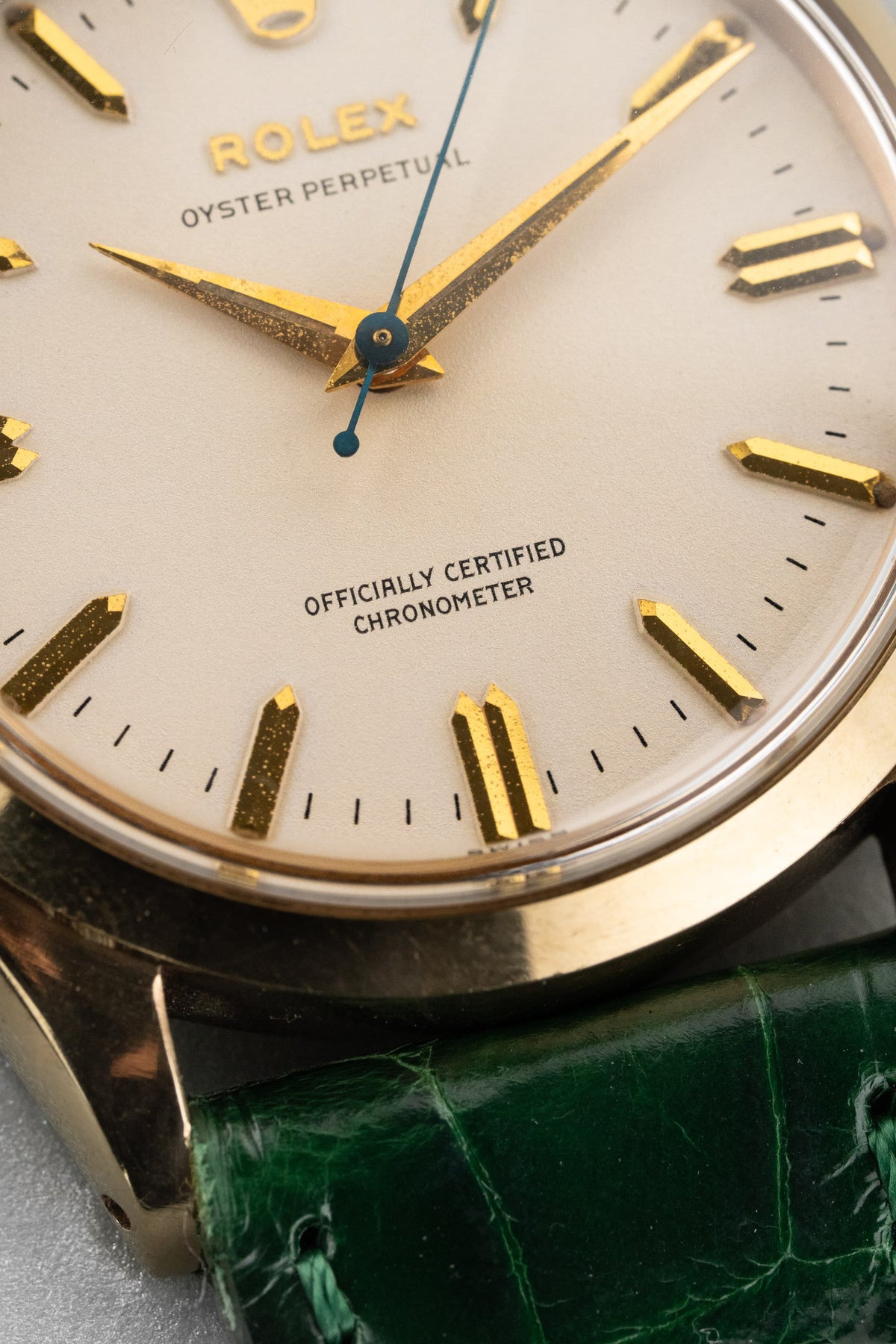 BXFU Rolex Oyster Perpetual 型號 6564 黃金腕錶，1955 年——OCC，英國市場 - 錶盤