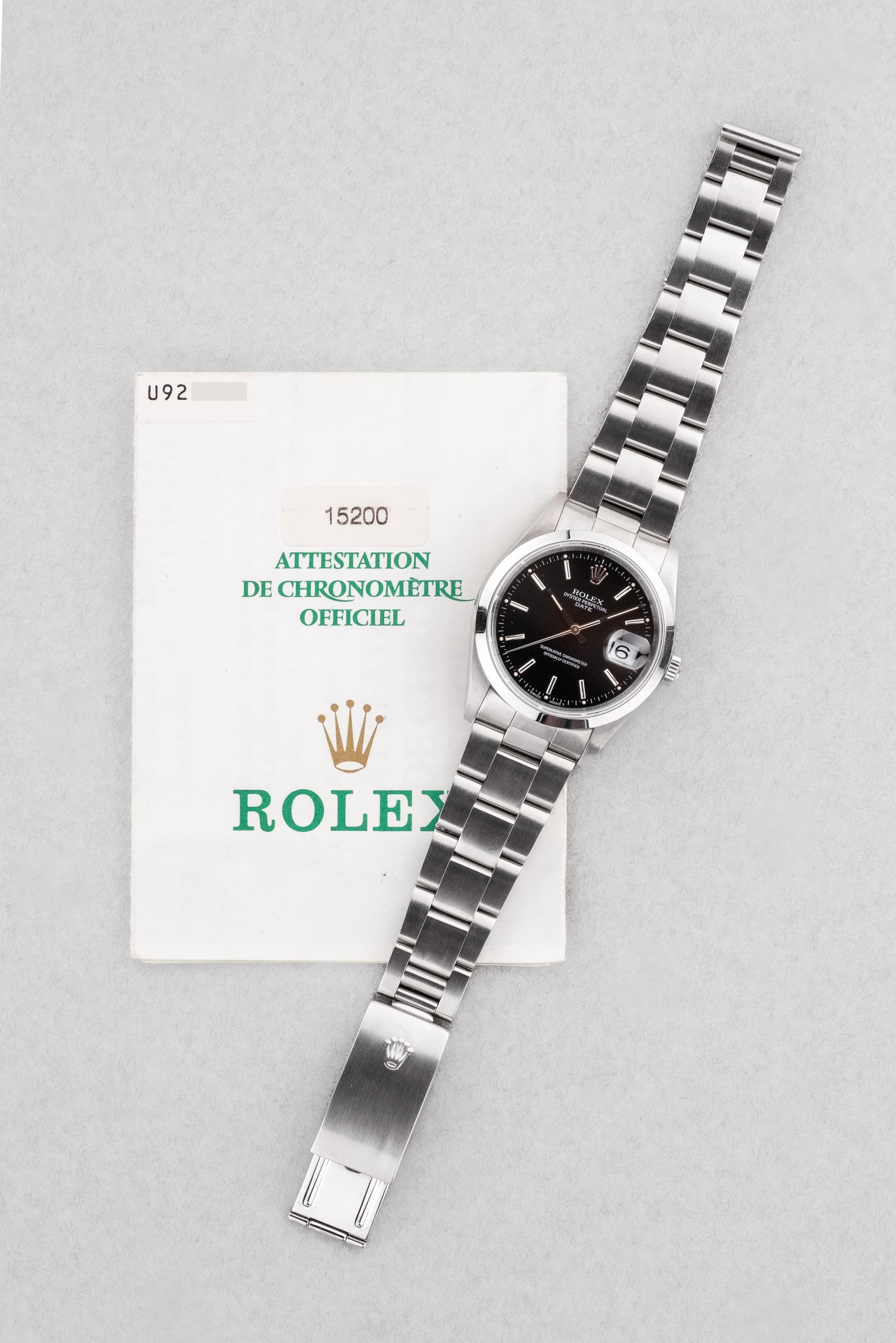 DT2Y Rolex Oyster Perpetual Date 15200 de 1999 – Cadran noir au tritium patiné - Overview