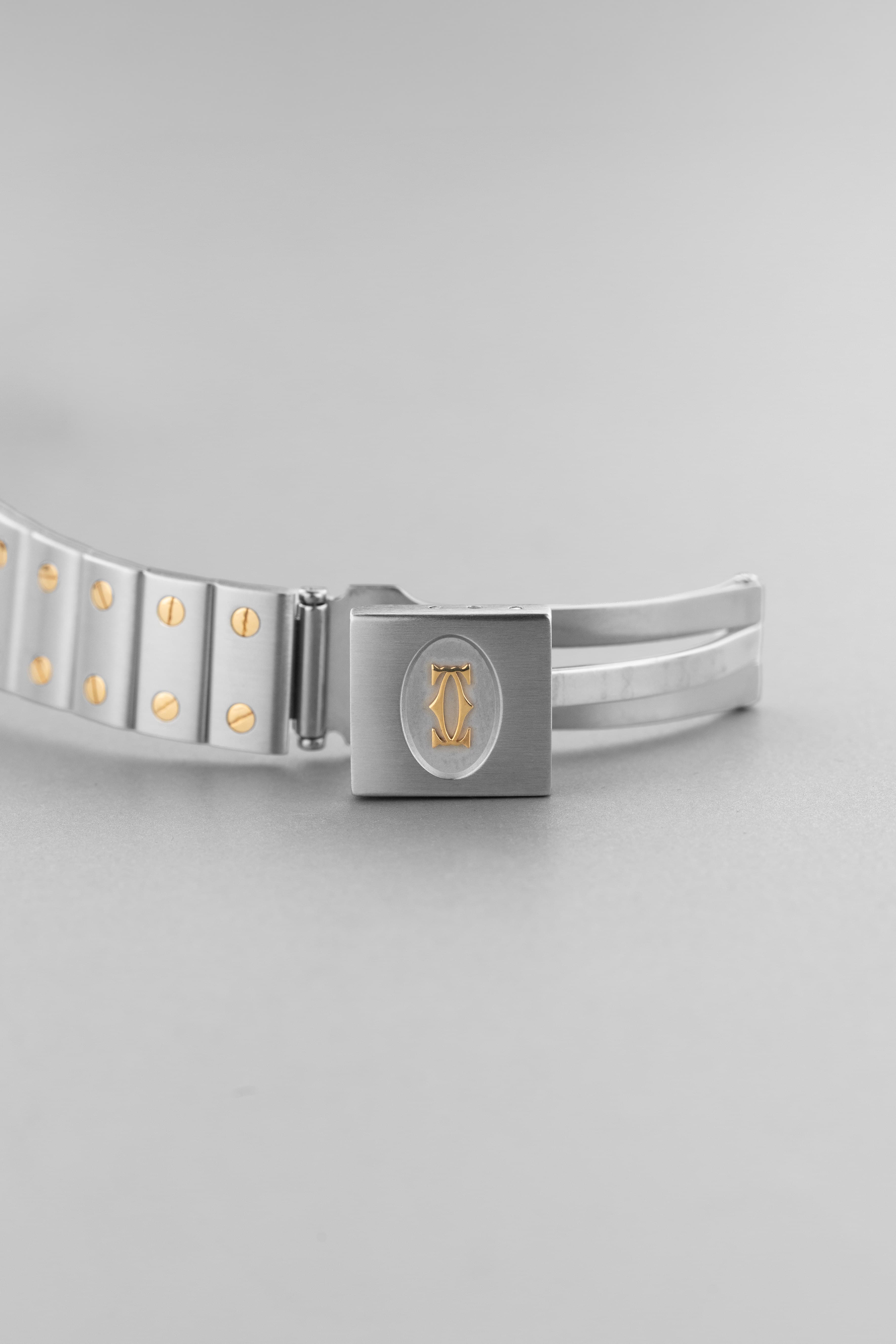 ESPH Cartier Santos Galbée « GM » réf. 1566 en acier et or jaune de 1999 – Full Set - Buckle Outside